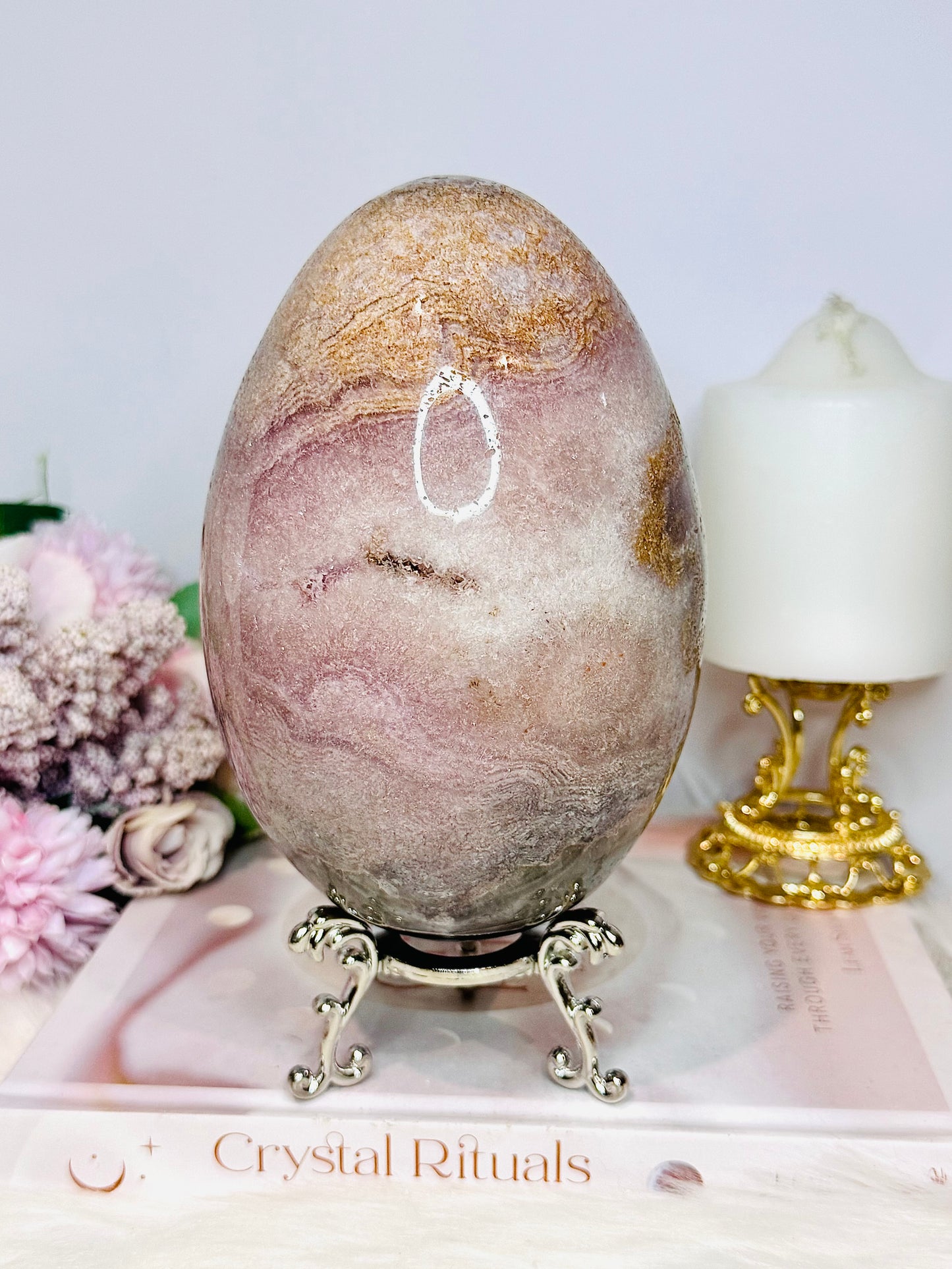 Collectors Piece ~ HUGE Pink Amethyst Carved Egg 16cm 2.08KG On Stand