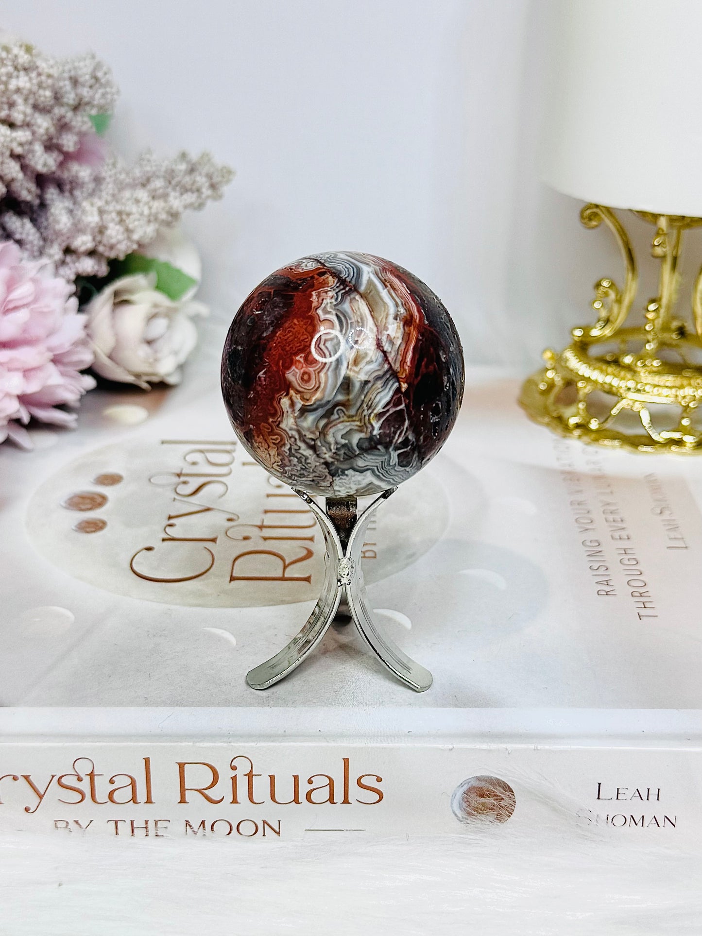 Mexican Lace Agate Sphere on Stand 109g