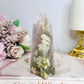 Pink Amethyst X Green Flower Agate Tower 10cm