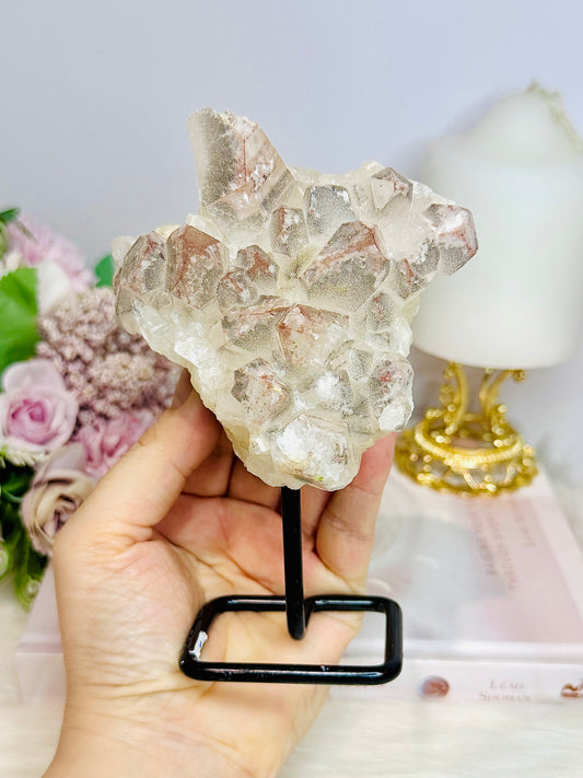 Large Natural Pink Lithium Cluster on Stand 514g