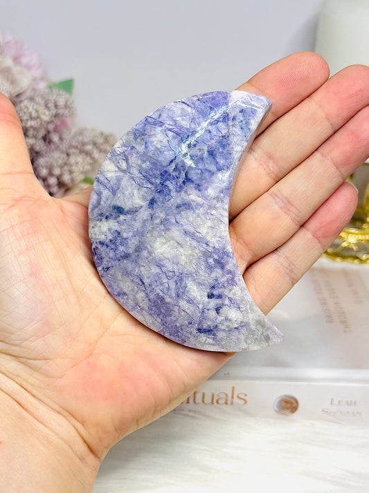Purple Jade Carved Moon 9cm