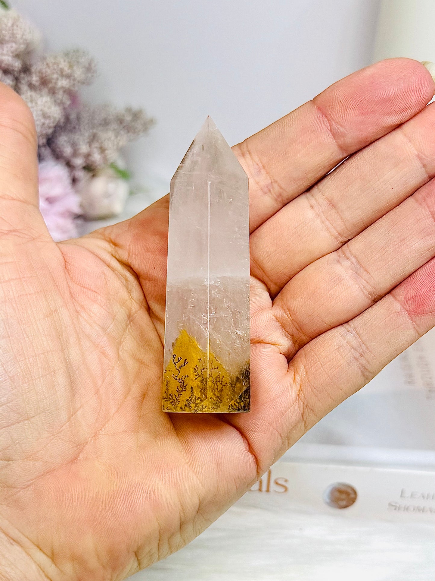 Dentrictic Leaf Rose Quartz Tower 7cm