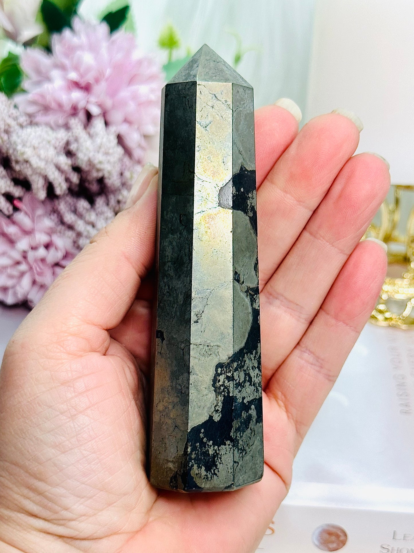 The Most Exquisite Gorgeous Pyrite Obelisk | Tower 12cm 312grams