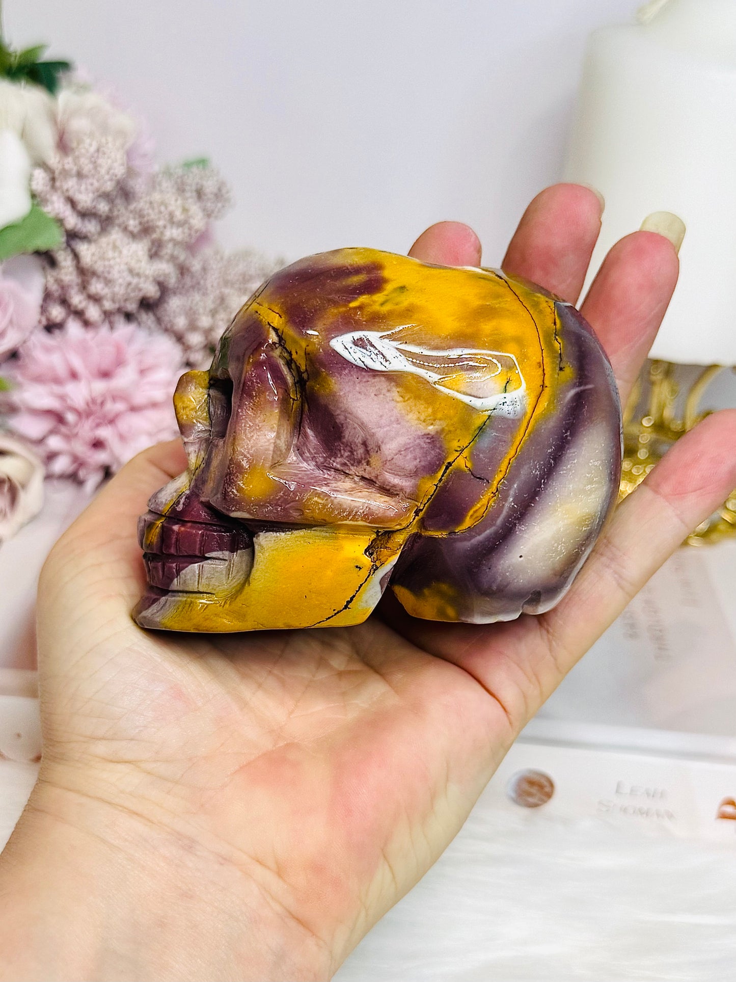 Mookaite Jasper Carved Skull 8.5cm 431g