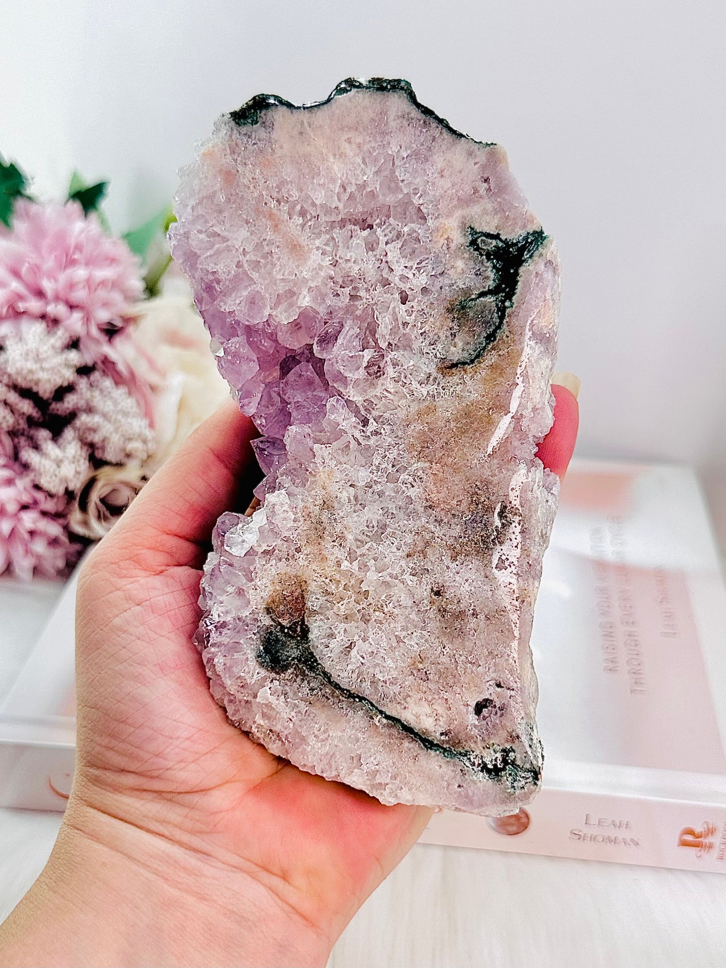 Druzy Pink Amethyst Slab 15cm On Stand