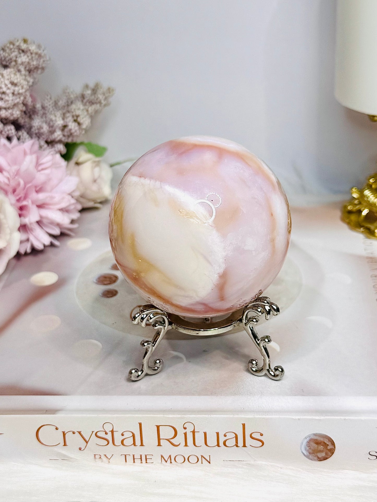 Flower Carnelian Large Sphere on Stand 327g
