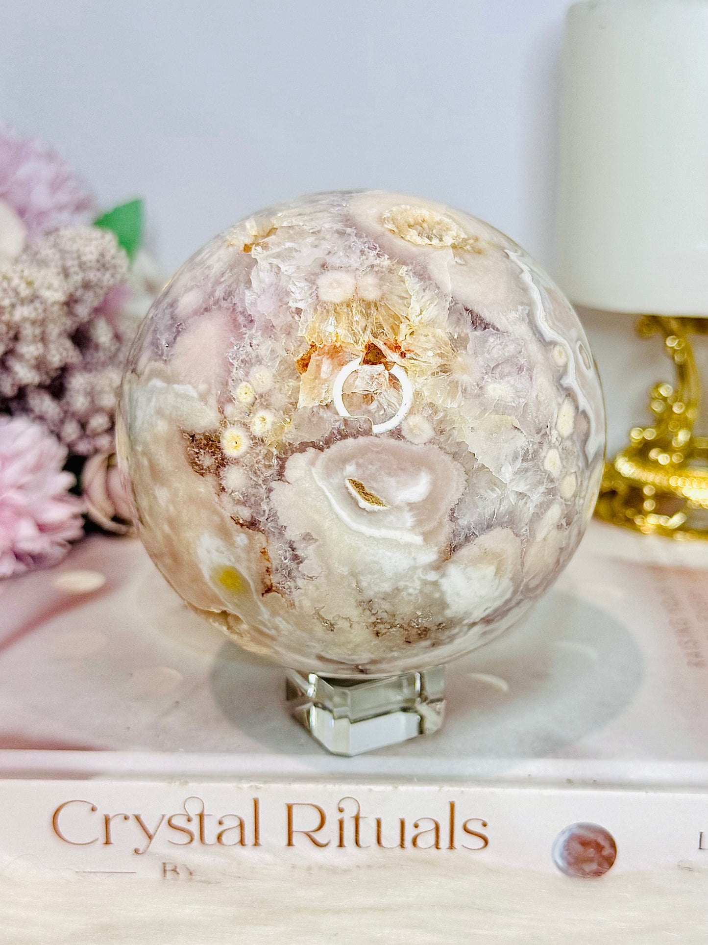Rare Pink Amethyst X Flower Agate Large Sphere 890g On Stand