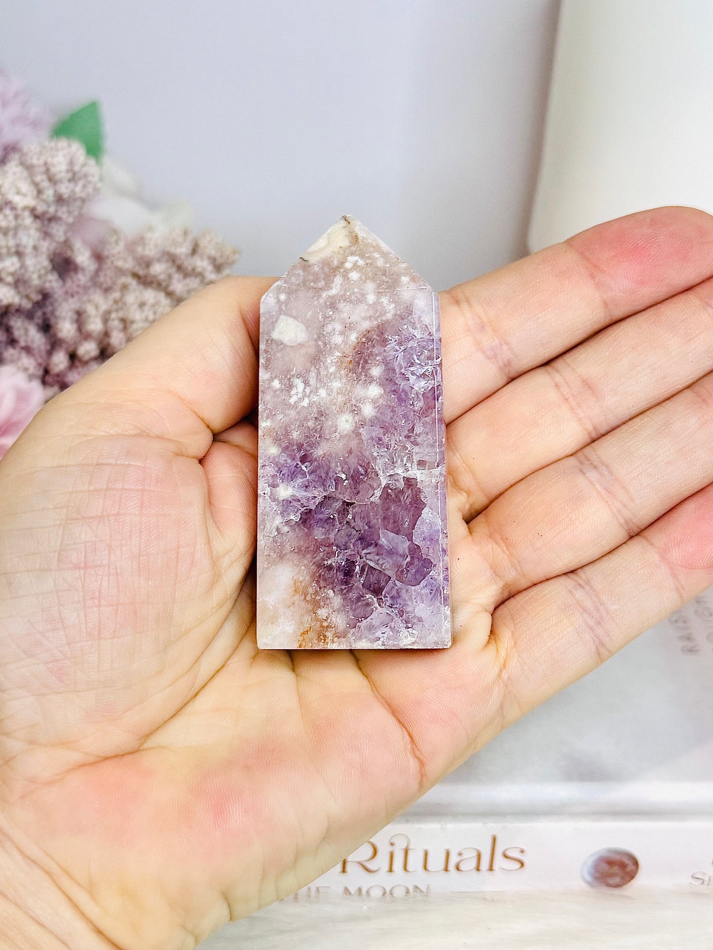 Rare Pink Amethyst X Flower Agate Tower 7cm