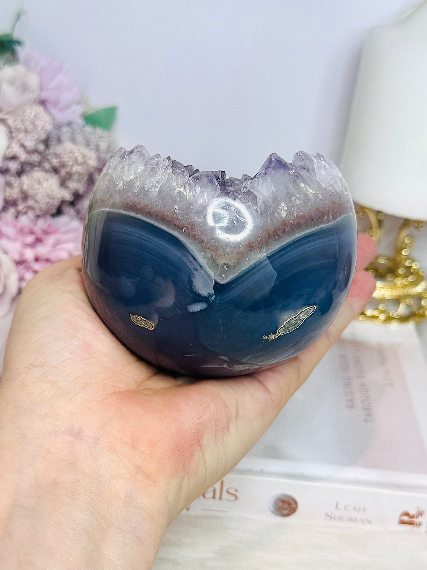 Large Druzy Amethyst X Agate Sphere On Stand 620g