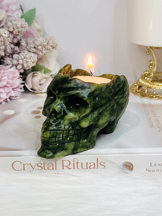 Green Jade Candle Holder Skull 391g