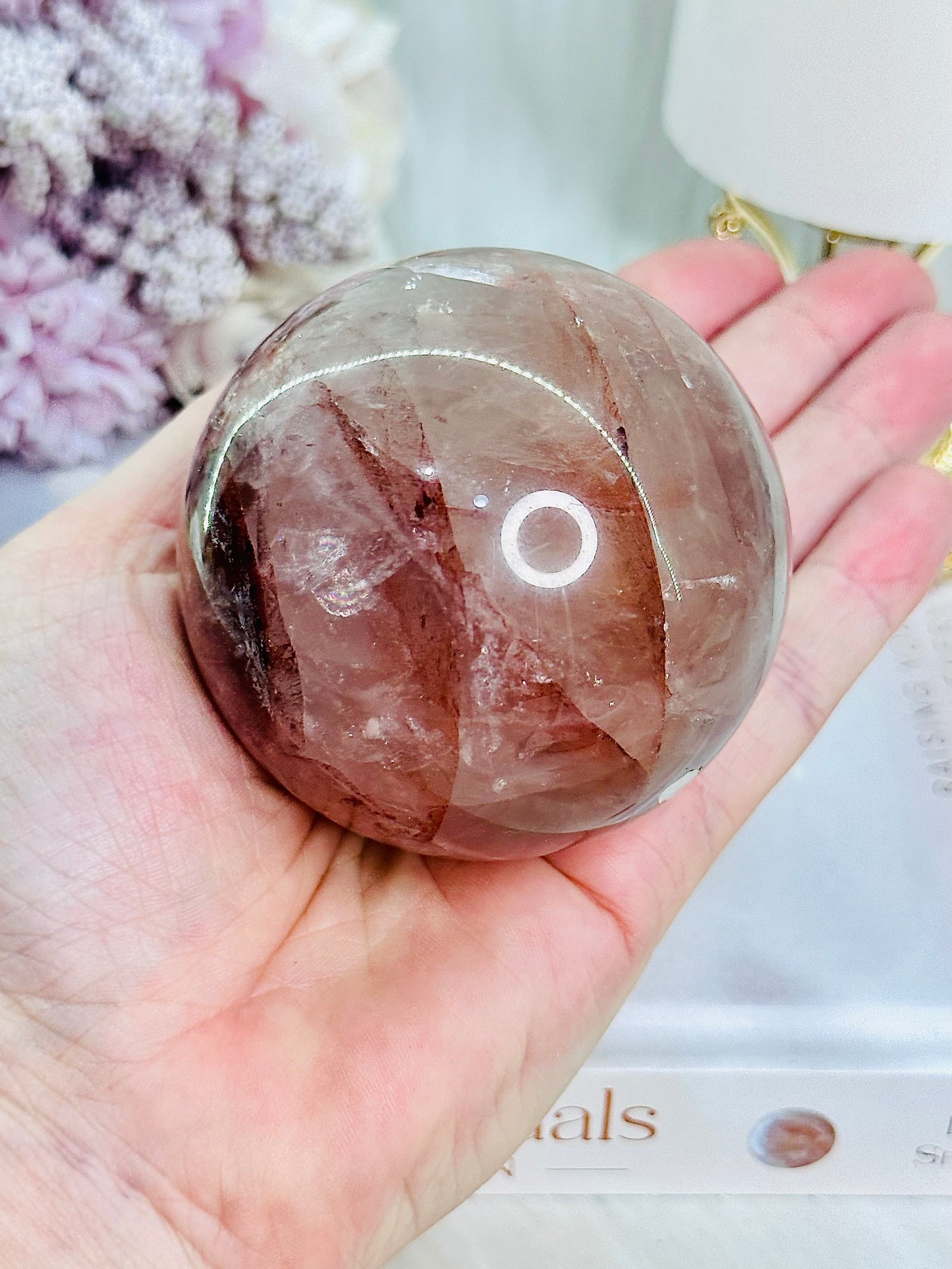 Absolutely Incredible Large 443gram Red Fire Quartz | Hematoid Quartz Sphere with Flash On Stand (Glass stand in pic is display only)