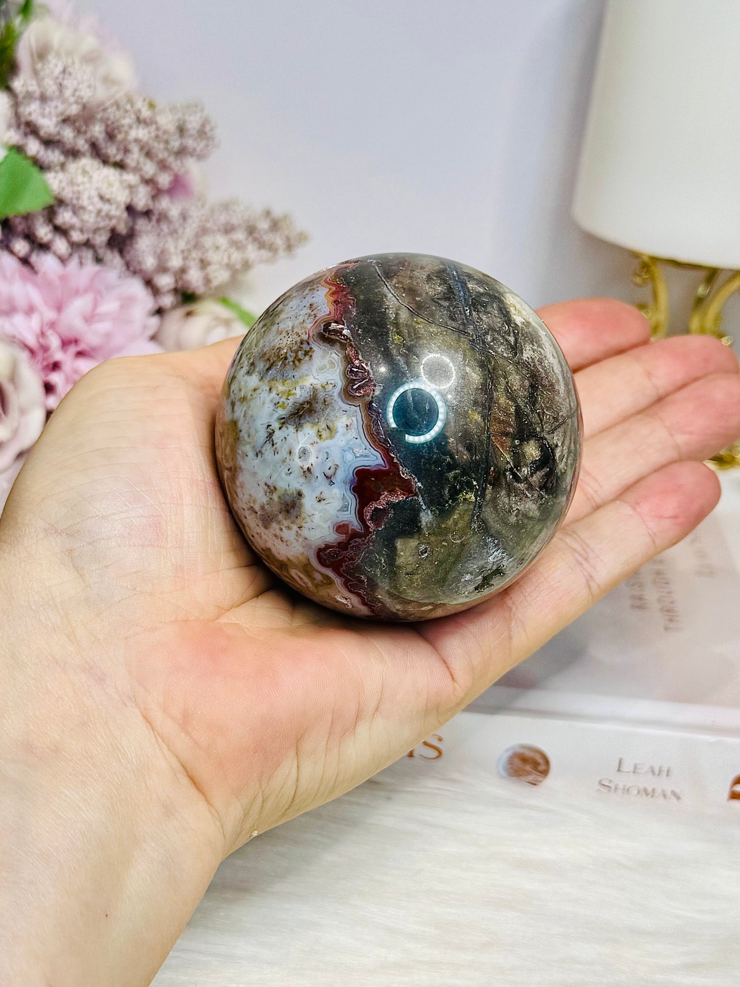 Large Mexican Lace Agate Sphere on Stand 368g