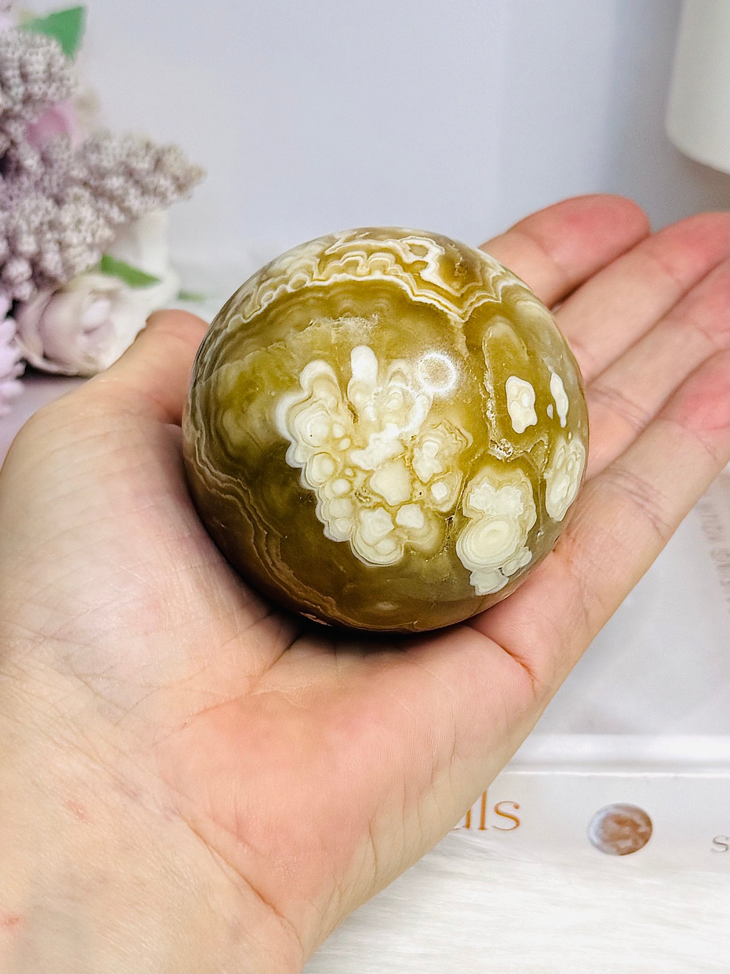 Large Amber Calcite Sphere on Stand 327g