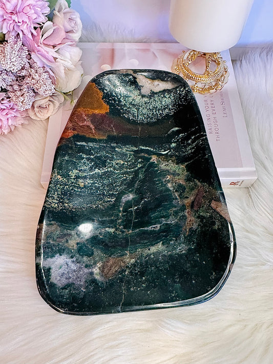 Large Natural Green Jasper Carved Bowl | Platter 22cm 1.95KG