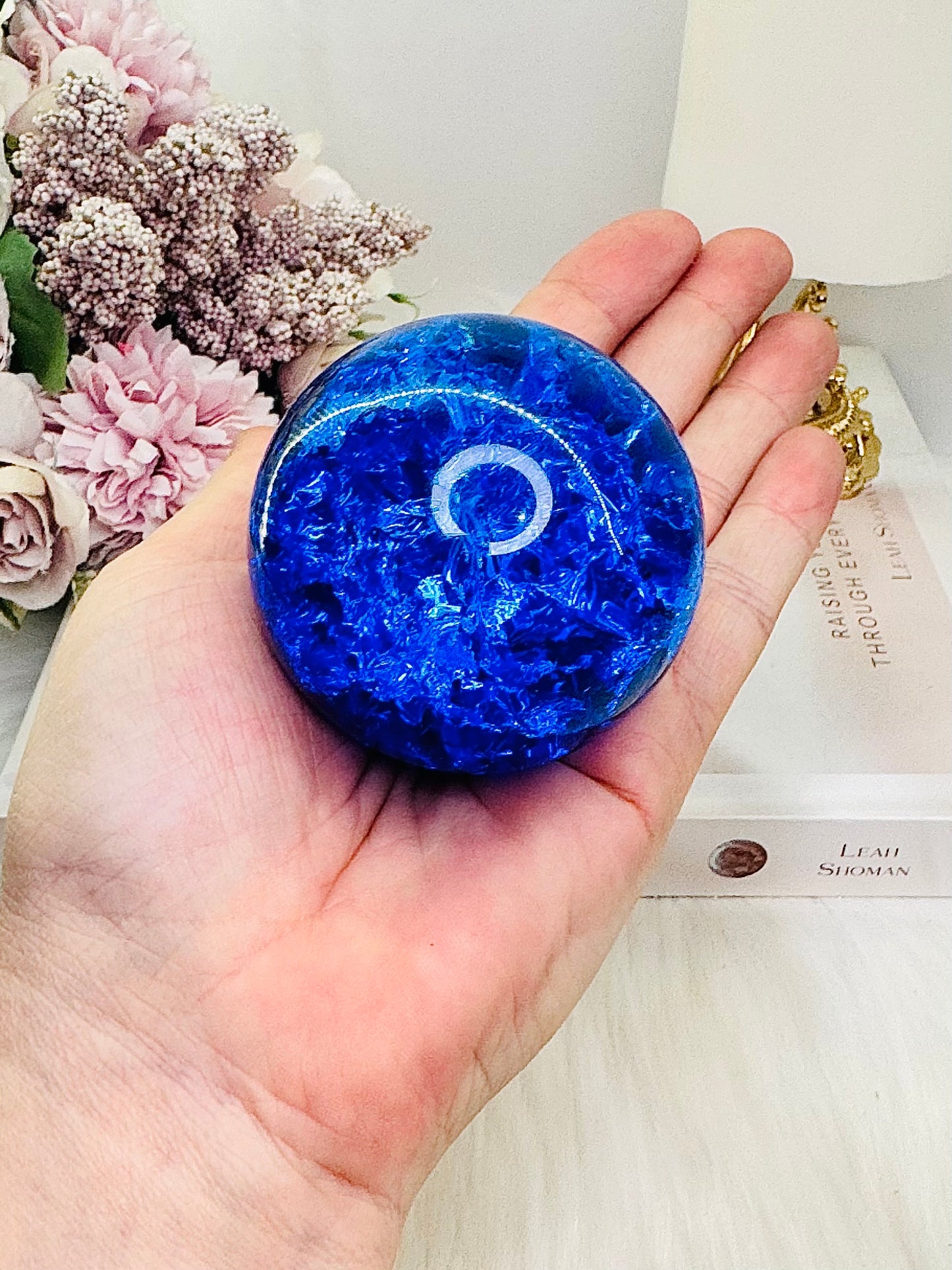 Bright Blue (Dyed) Fire & Ice | Crackle Quartz Sphere on Stand 278grams