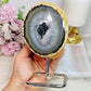 Natural Agate Geode On Silver Stand 14.5cm
