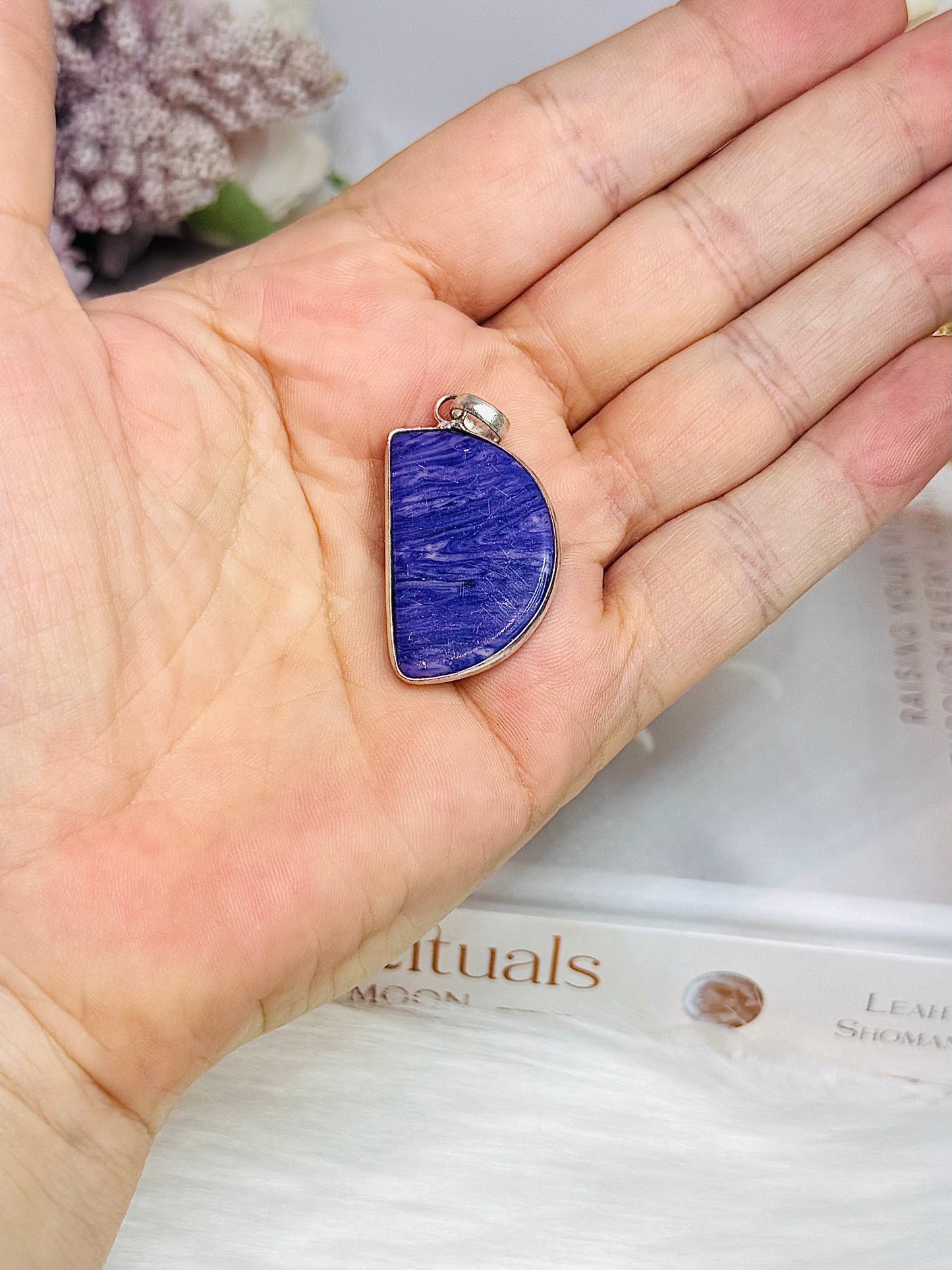 Purple Charoite Sterling Silver 925 Pendant In Gift Bag