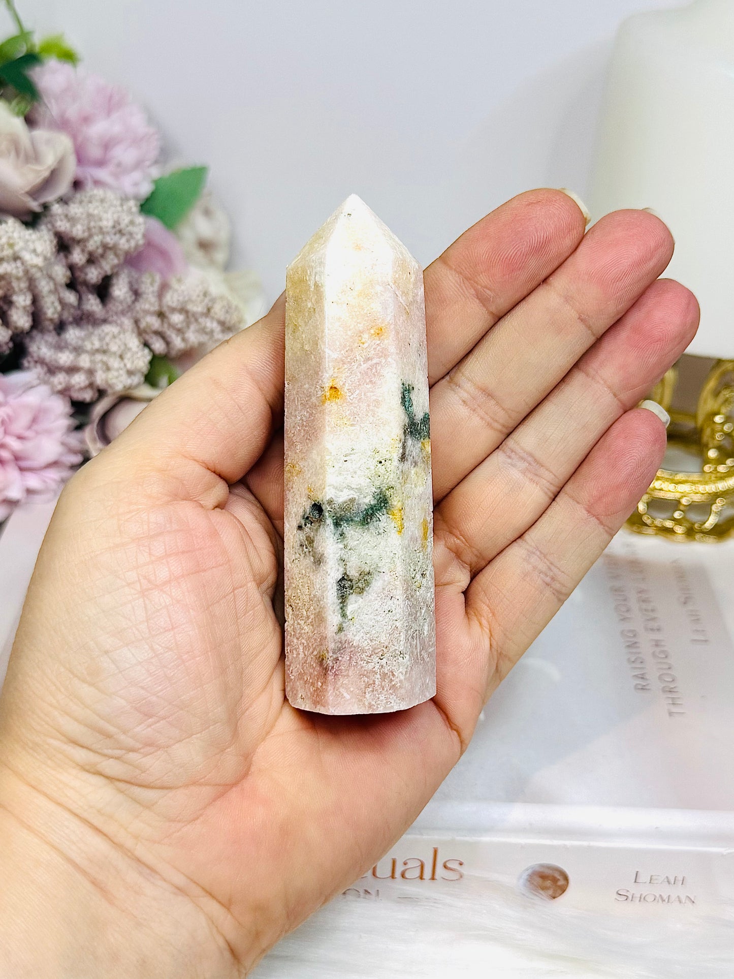 Pink Amethyst Tower with Green Jasper Inclusions 9.5cm