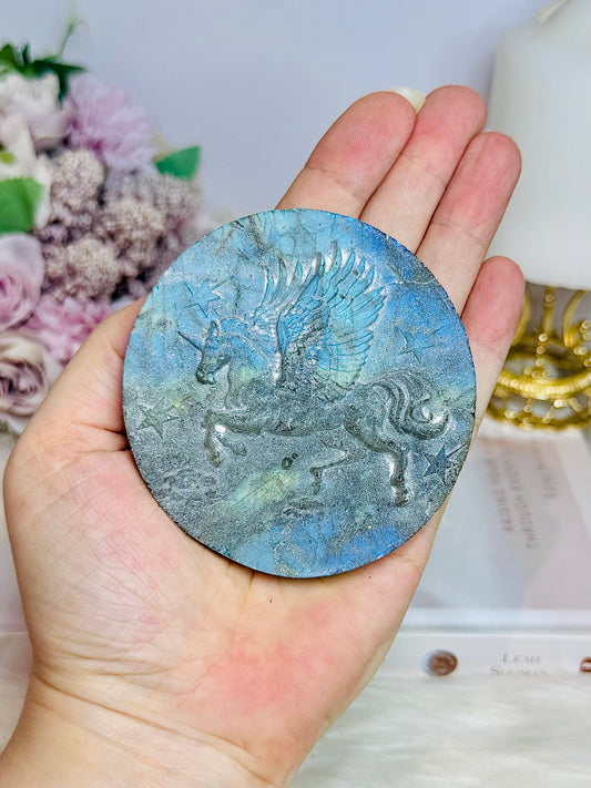 Large Labradorite Unicorn Carving 8cm (slab not polished)