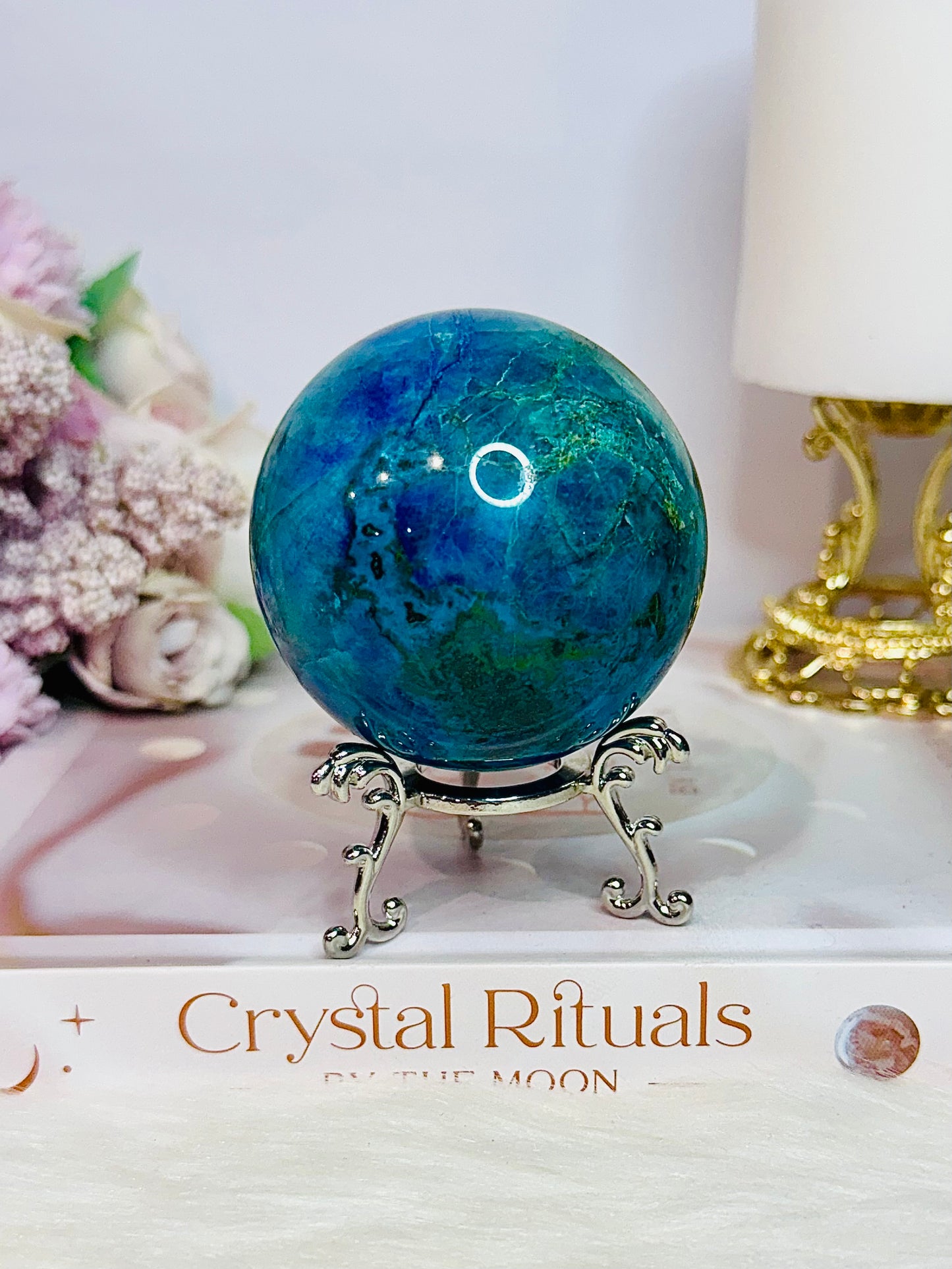 Absolutely Incredible High Grade Chrysocolla Sphere on Stand 329grams