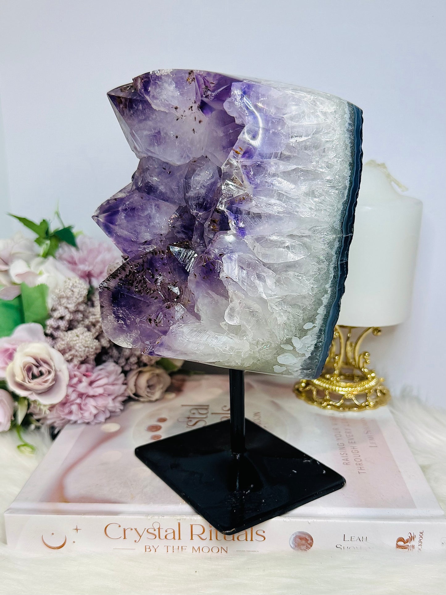 Large High Grade Amethyst with Goethite Inclusions Cluster Freeform On Stand 20cm 2.26KG