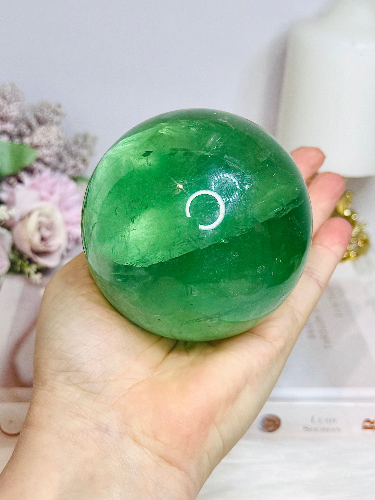 Large Green Fluorite Sphere Full of Rainbows 923g