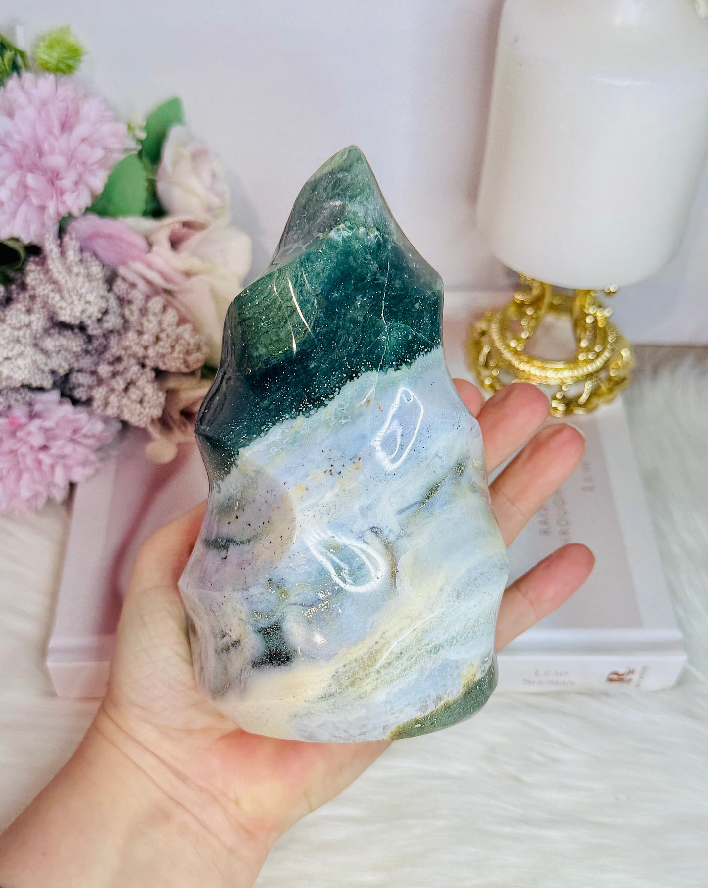 Large High Grade Ocean Jasper Carved Flame | Freeform 1.06KG 15cm