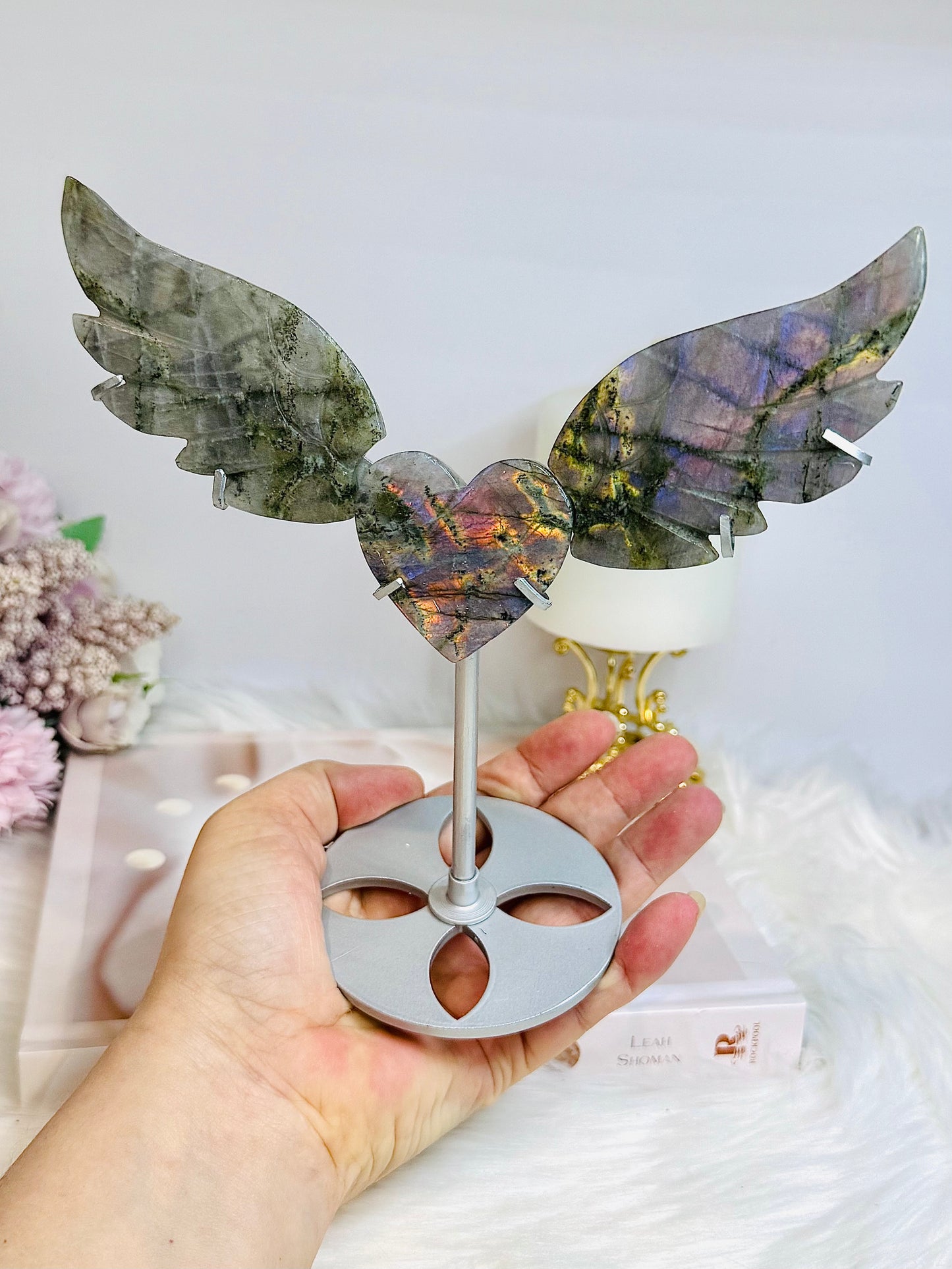Purple Labradorite Heart with Wings ~ Each piece is full of flash 18cm