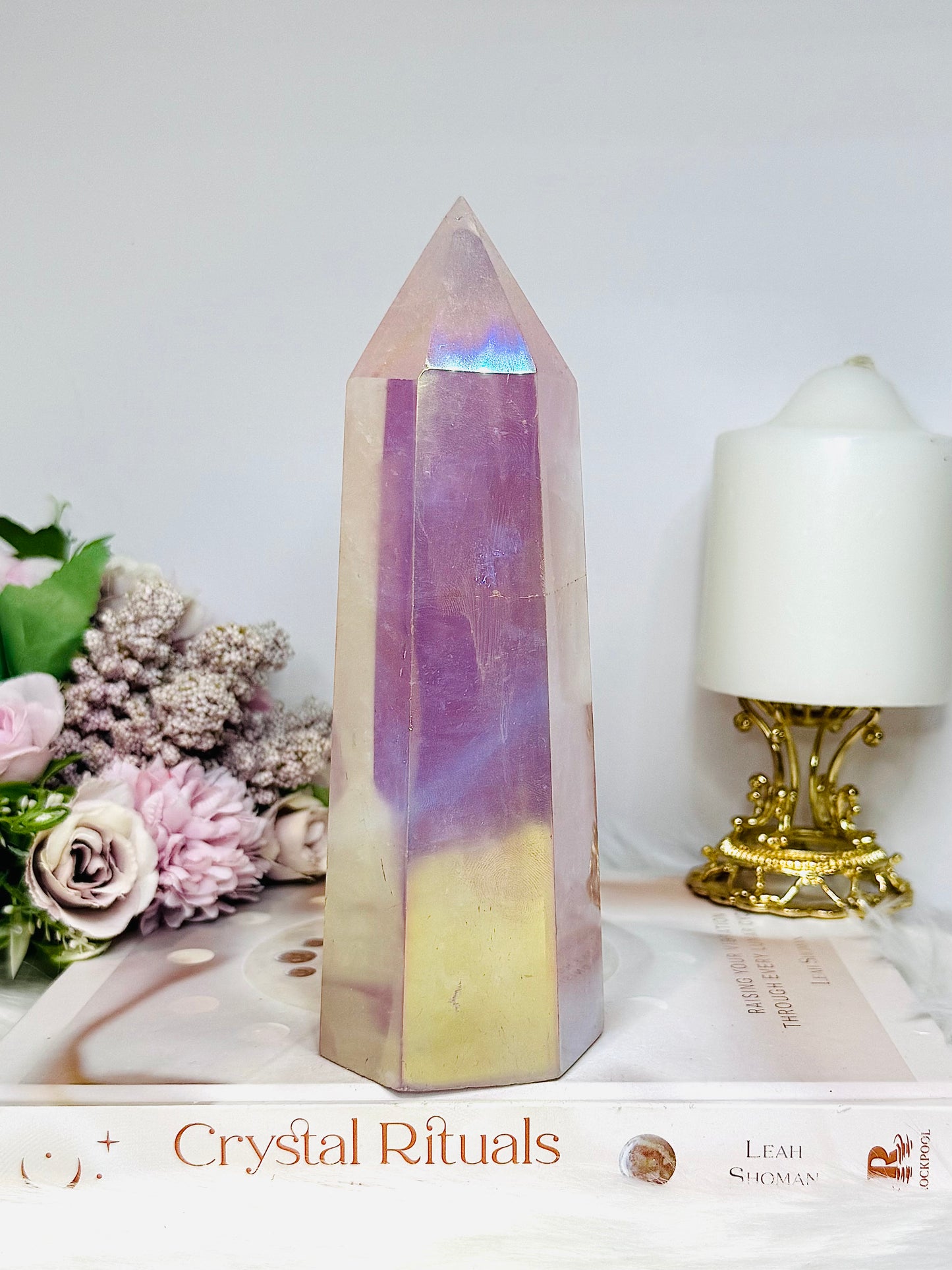 Large Angel Aura Rose Quartz Tower 18.5cm 808g
