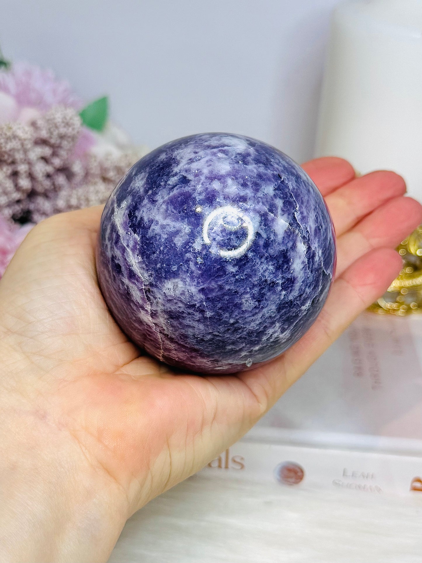 Large Purple Lepidolite Sphere on Stand 564g