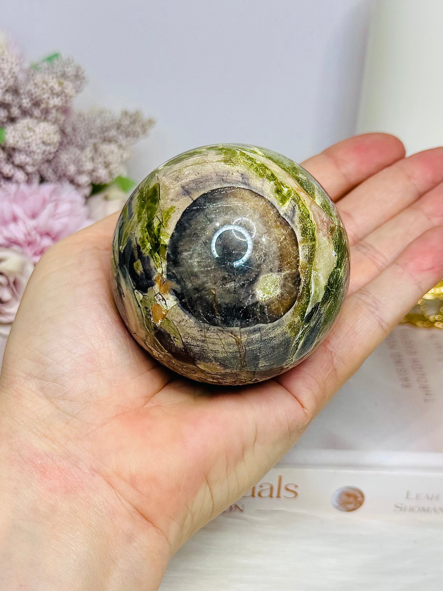 Large Money Agate Sphere on Stand 372g