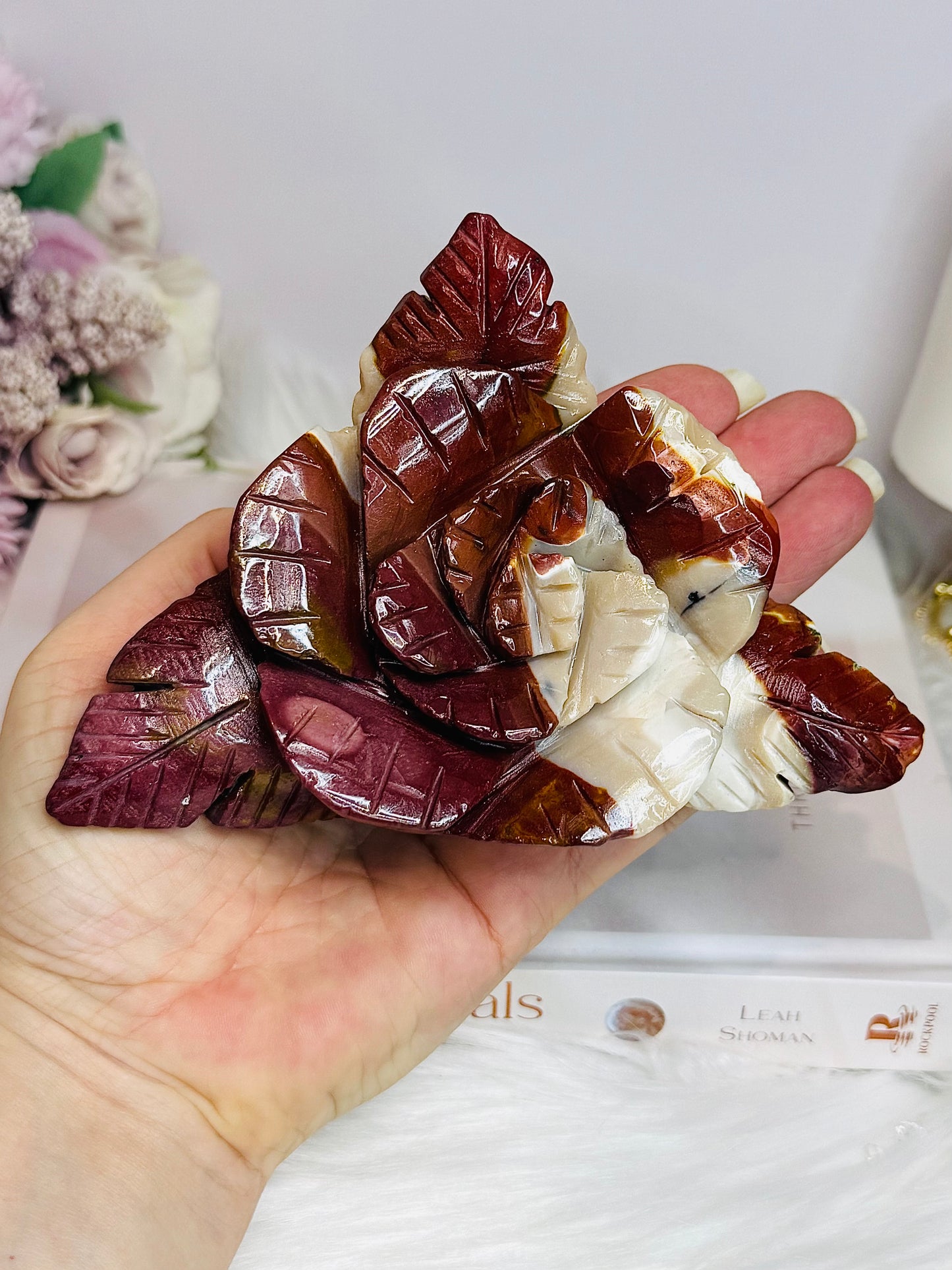 Large Mookaite Jasper Carved Flower on Stand 18cm 428g
