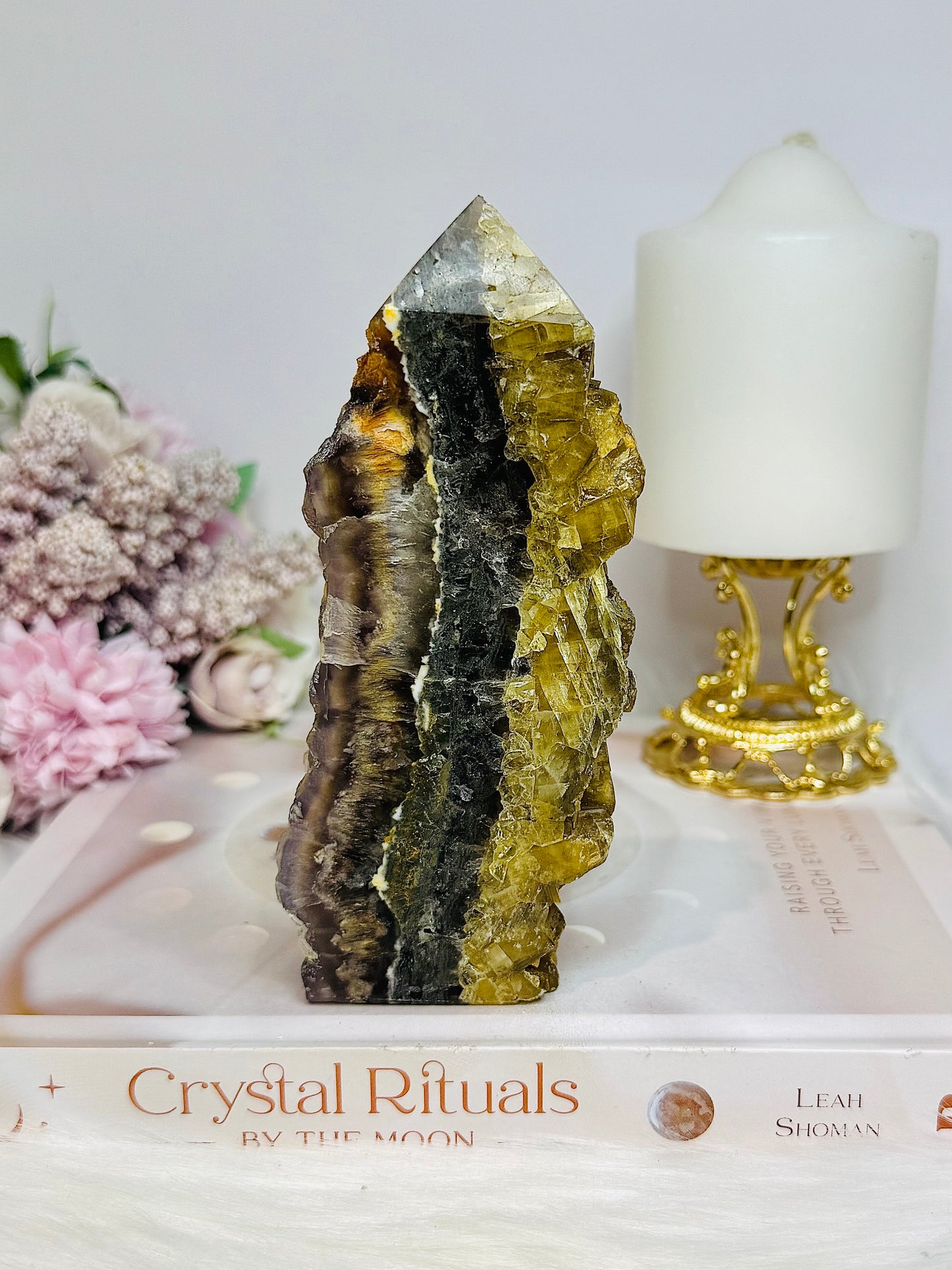 Fluorite X Pyrite Druzy Tower 14cm 470g