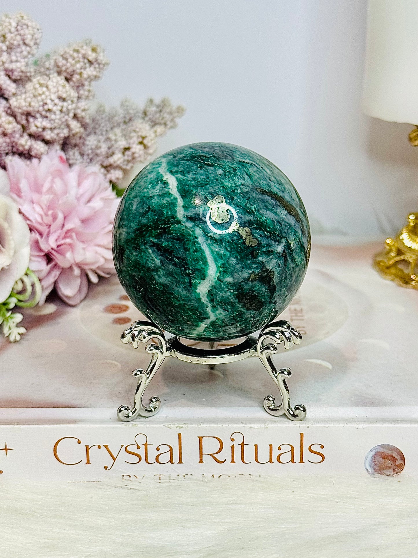Natural Emerald with Pyrite Sphere on Stand 253g