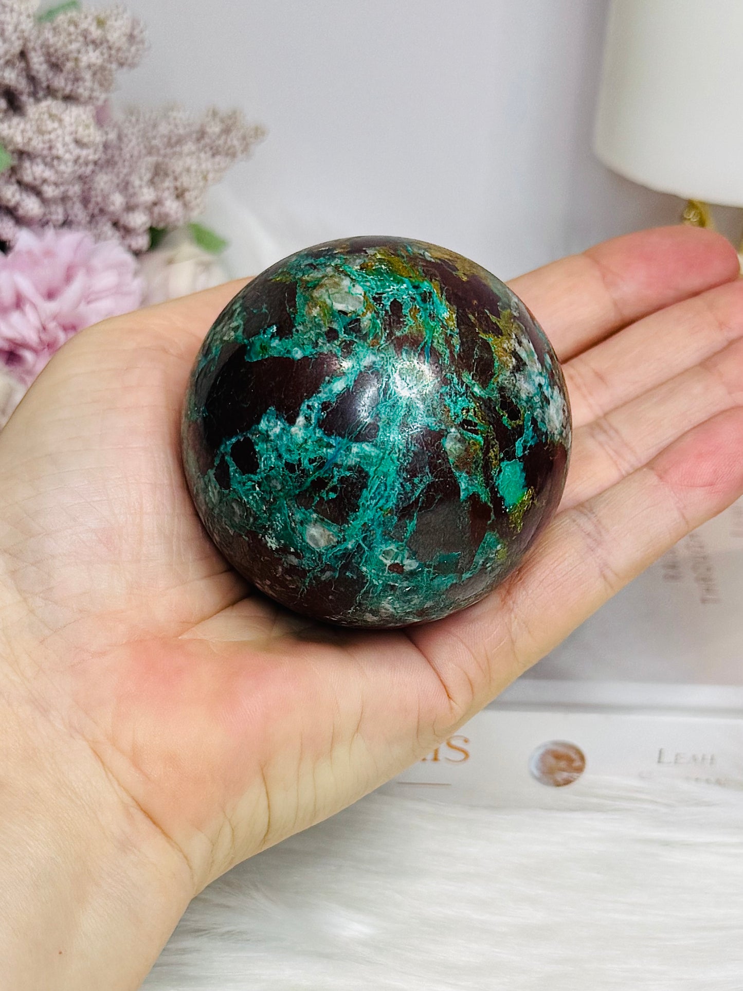 Large Natural Chrysocolla Sphere on Stand 327g