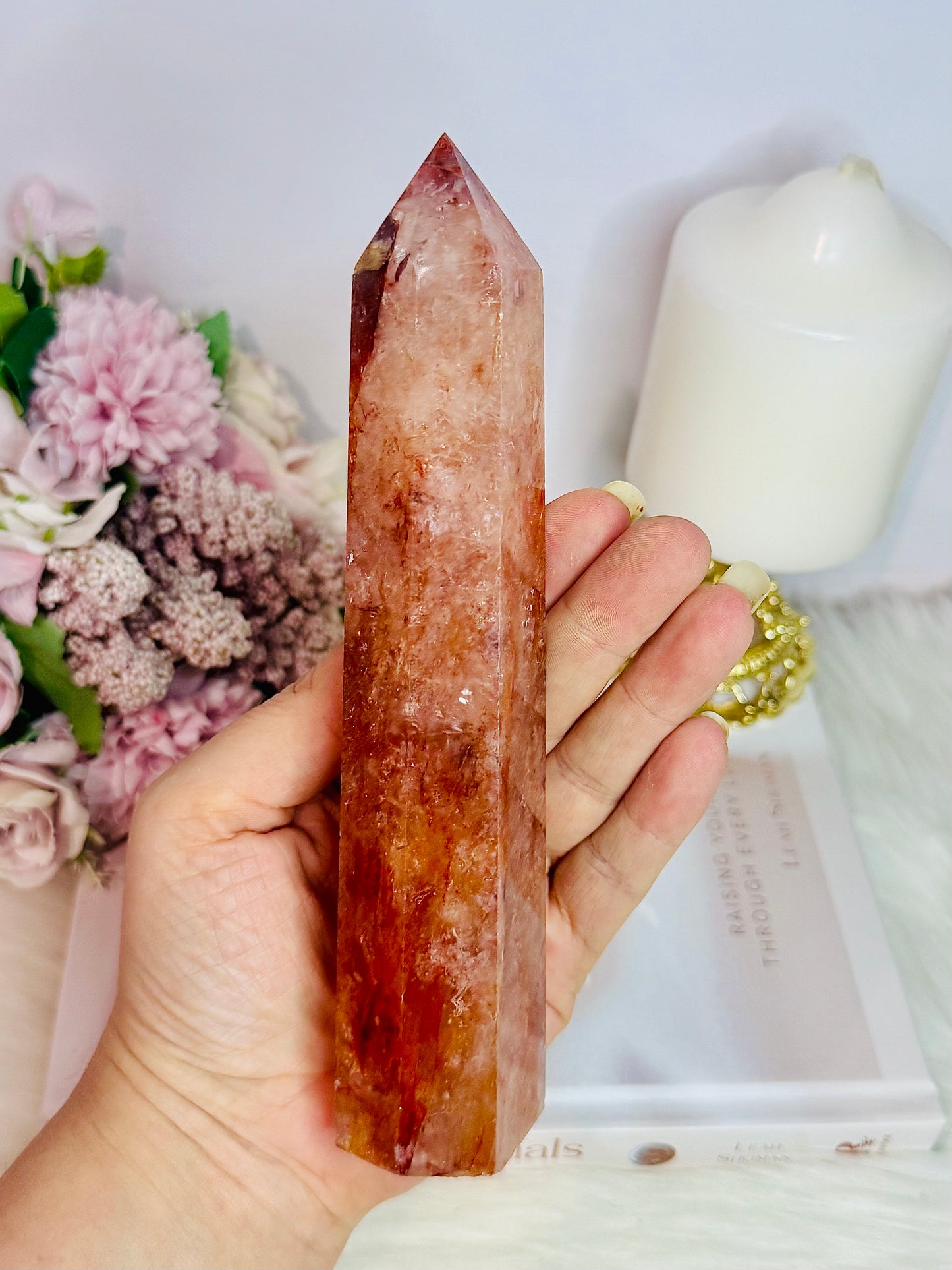 Beautiful Tall 18cm Fire Quartz Tower