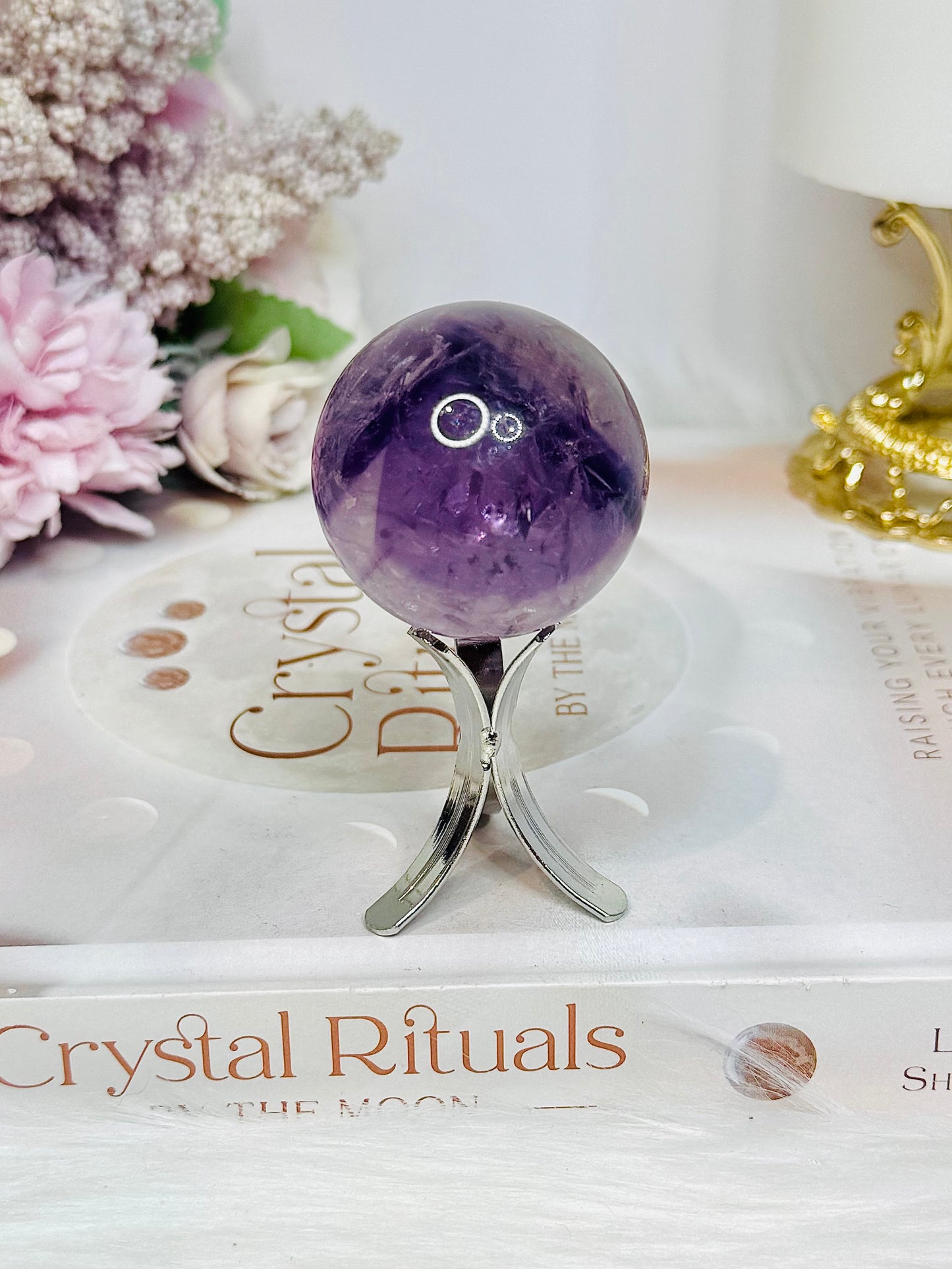 High Grade Amethyst Phantom Sphere on Stand 90g