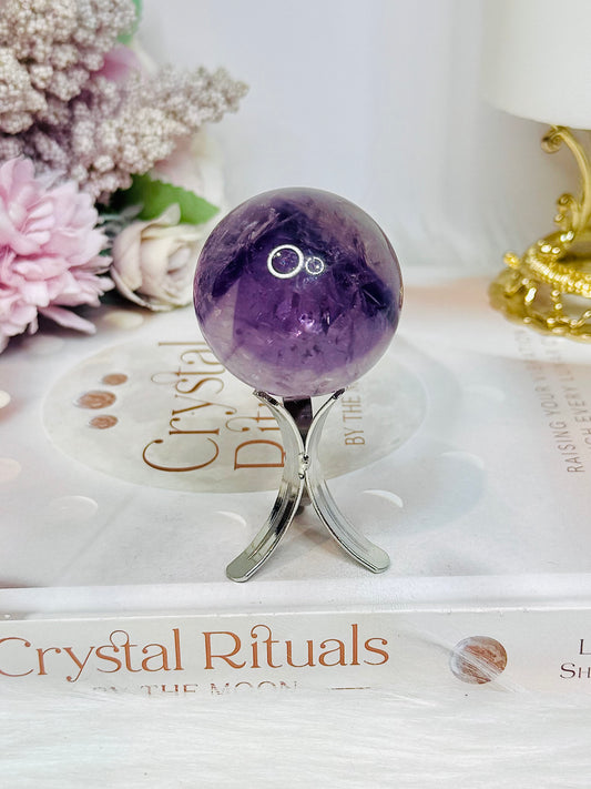 High Grade Amethyst Phantom Sphere on Stand 90g