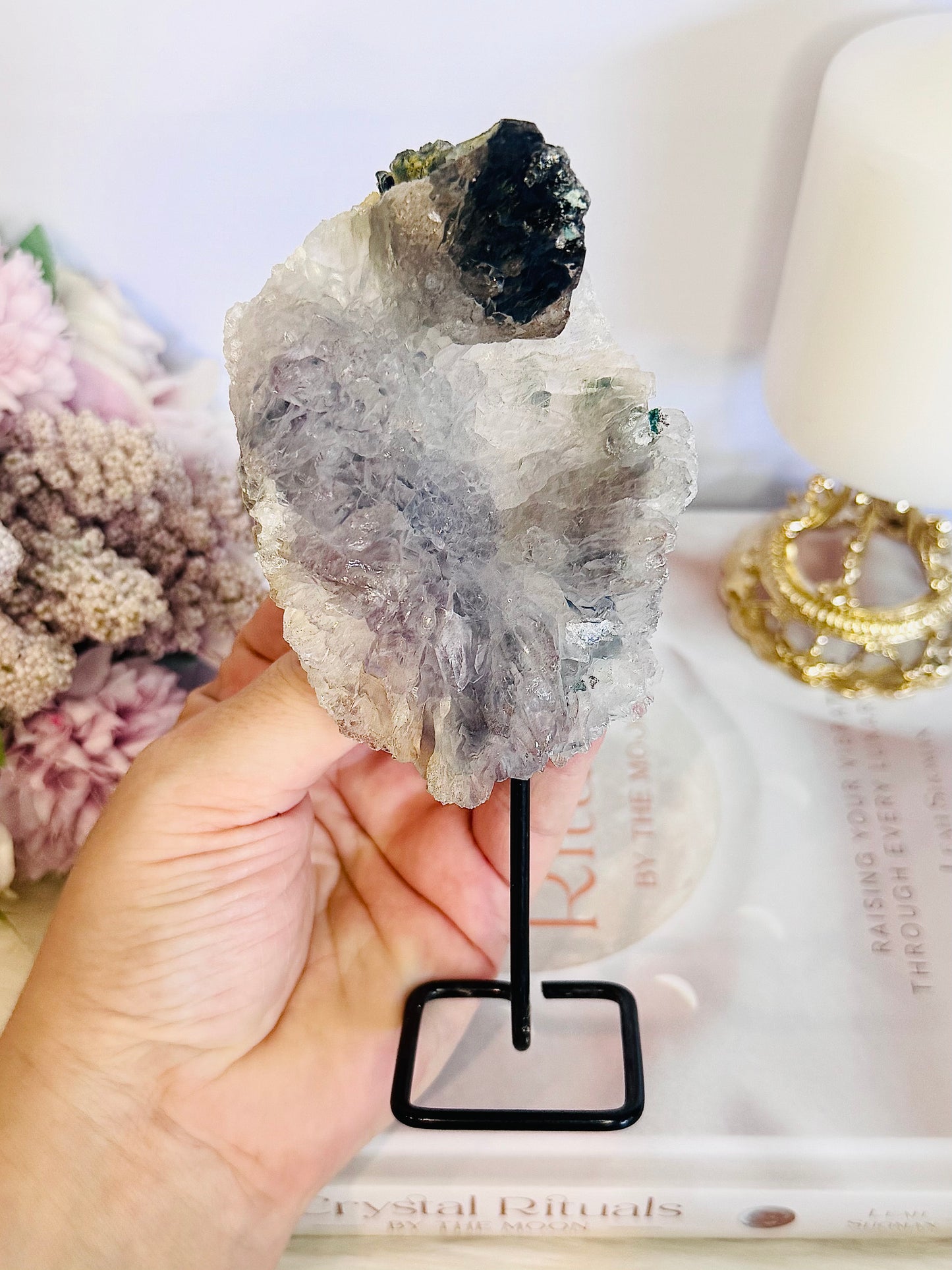 Natural Zeolite | Flower Amethyst Slab On Stand 15.5cm