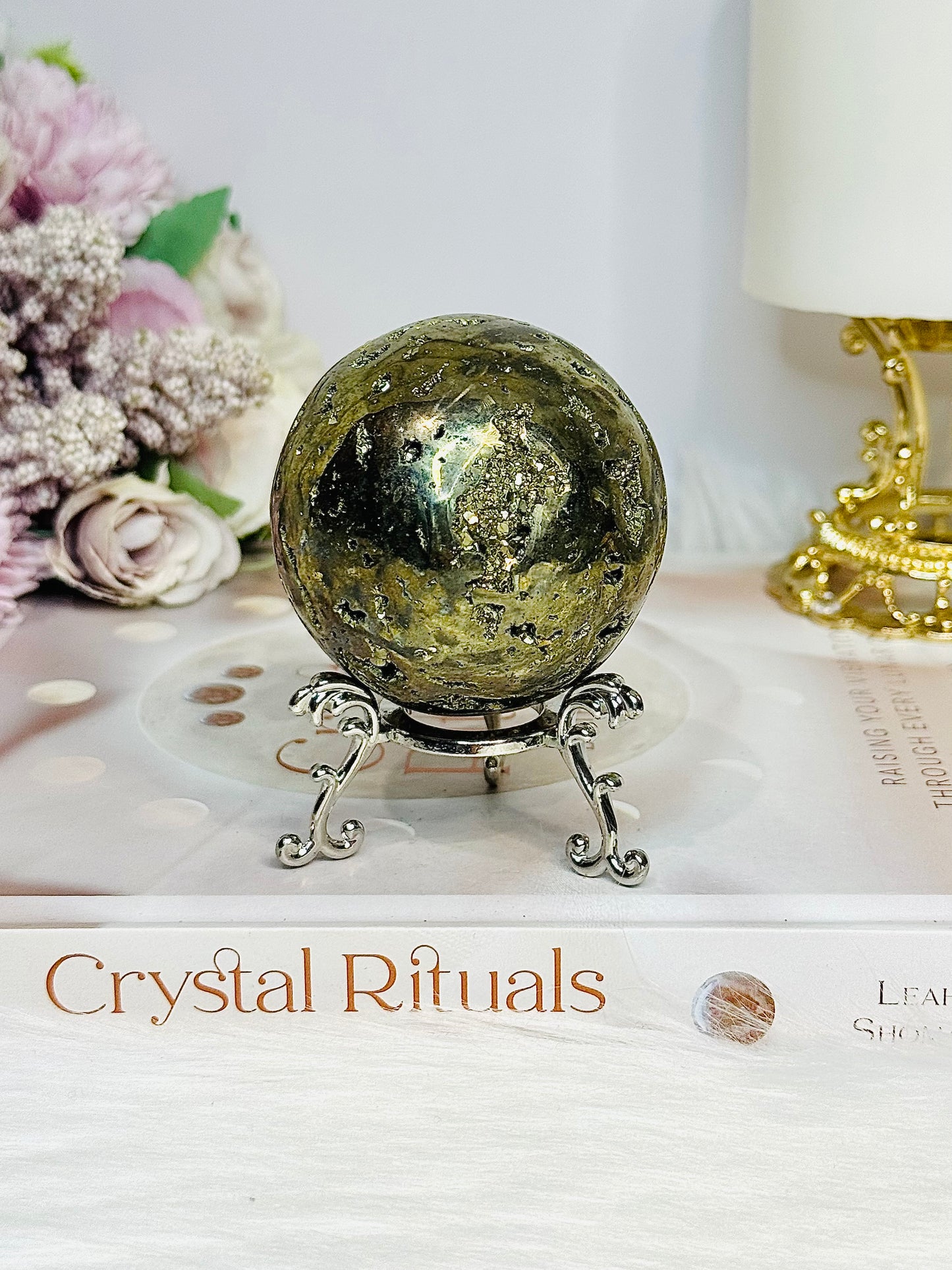 Large Druzy Pyrite Sphere on Stand 426g
