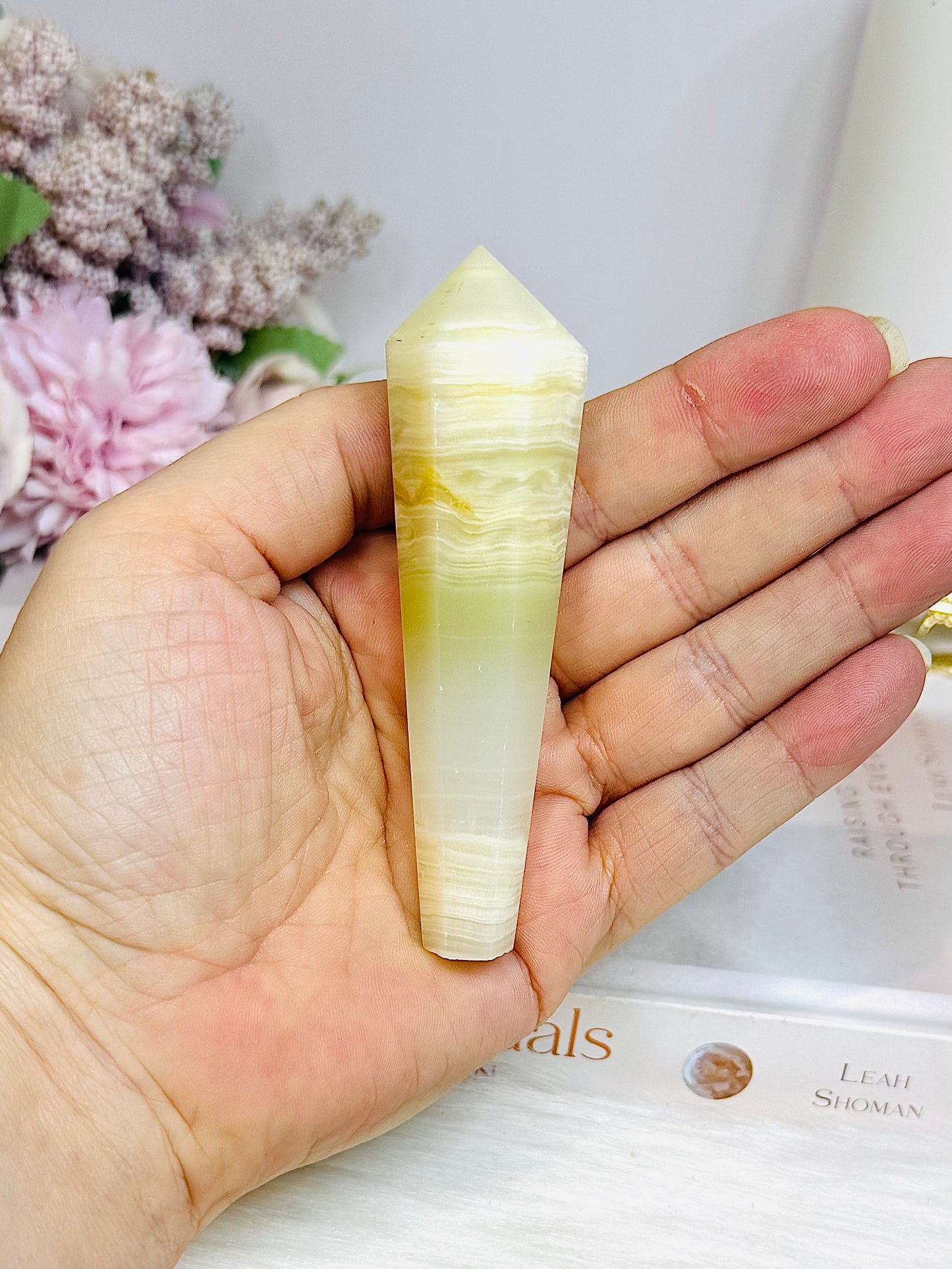 Banded Green Calcite Wand | Tower 9.5cm