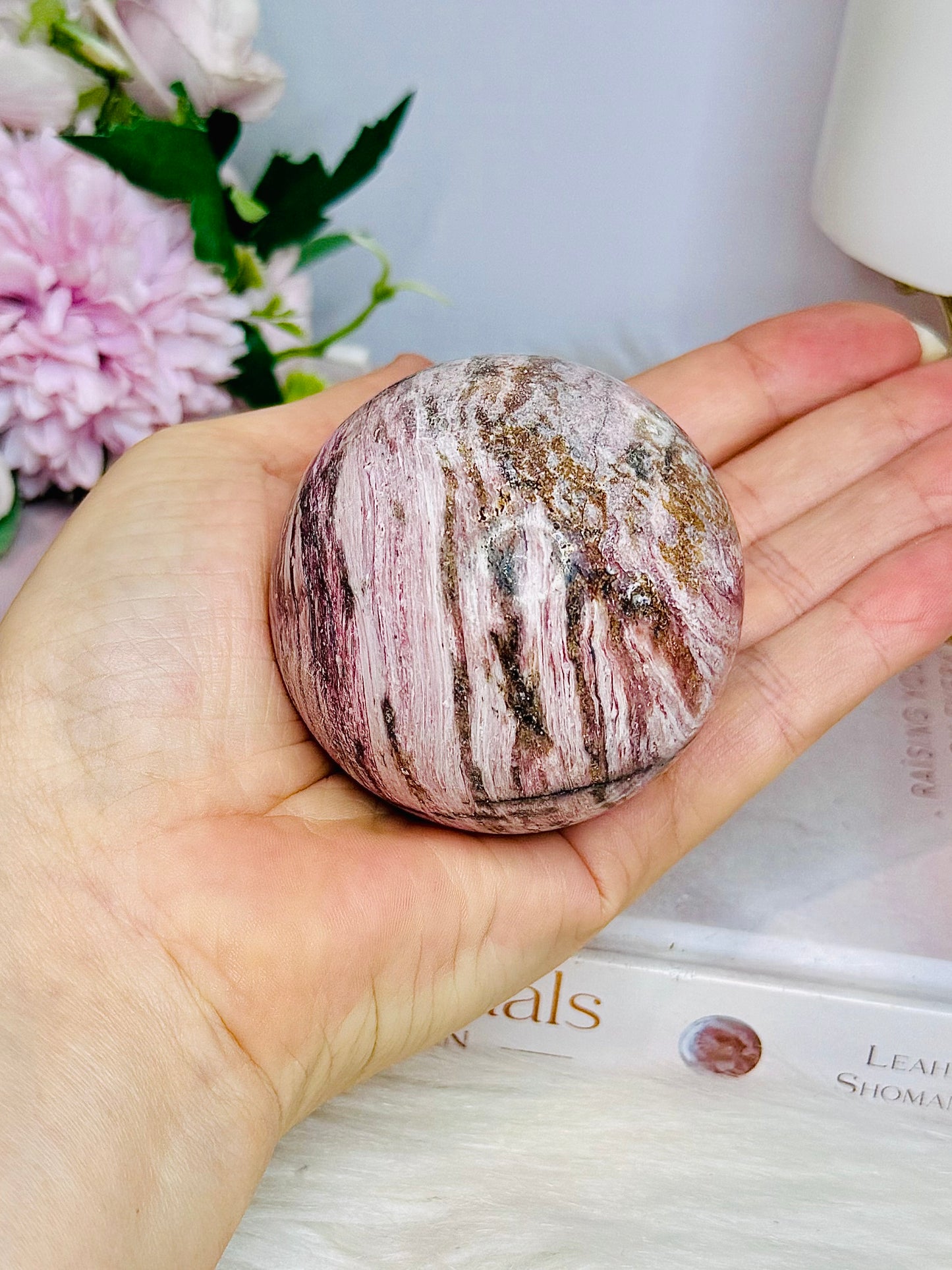 Pink Jasper Sphere on Stand 266g
