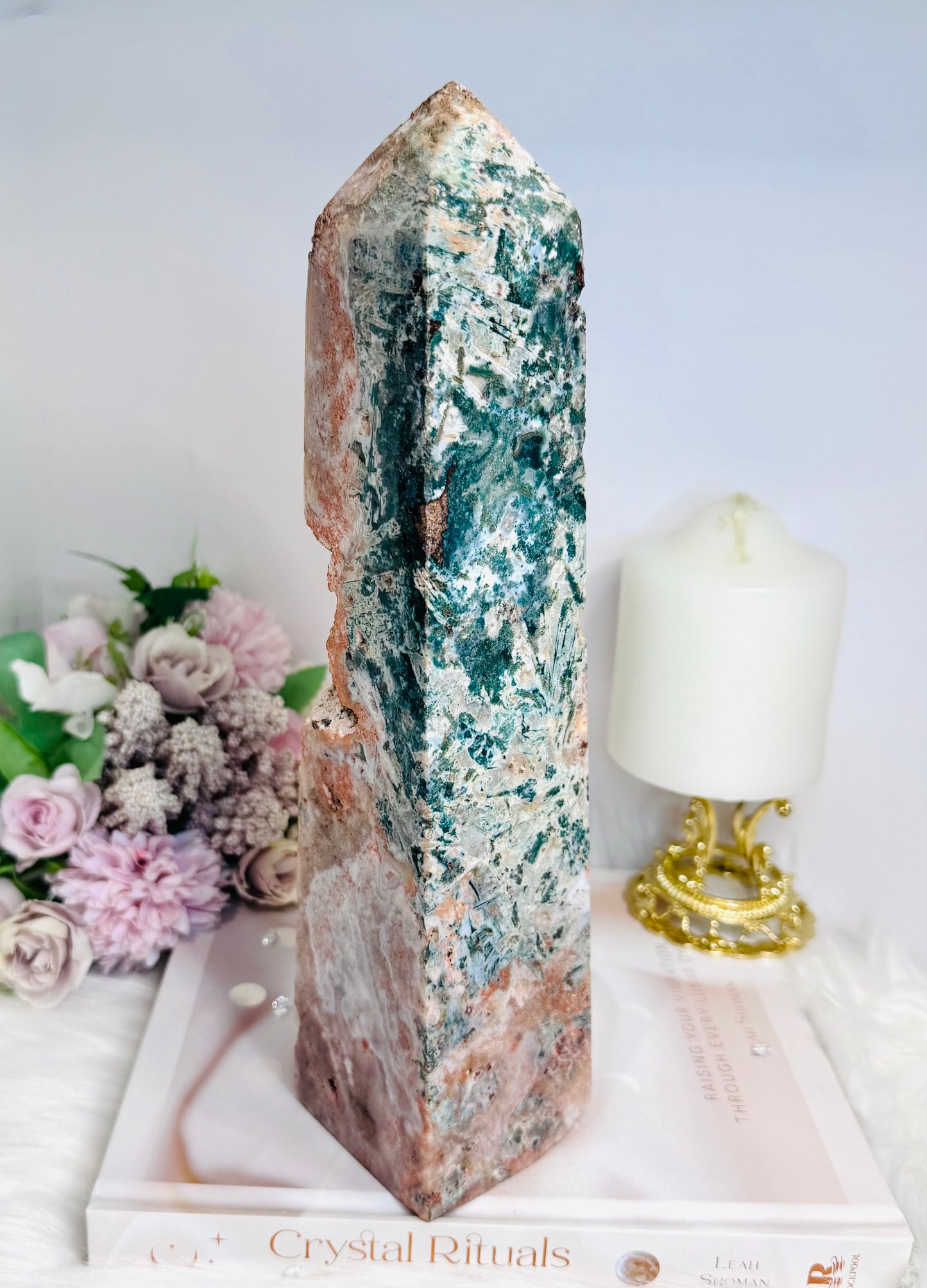 Huge Pink Amethyst Druzy Chunky Tower with Green Jasper Inclusions 27cm 1.7KG