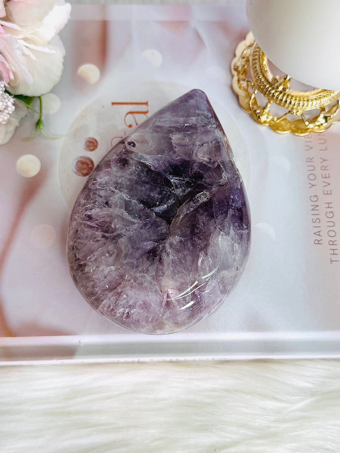 Fabulous Large 618gram Druzy Amethyst Chunky Carved Tear Drop | Flame From Brazil