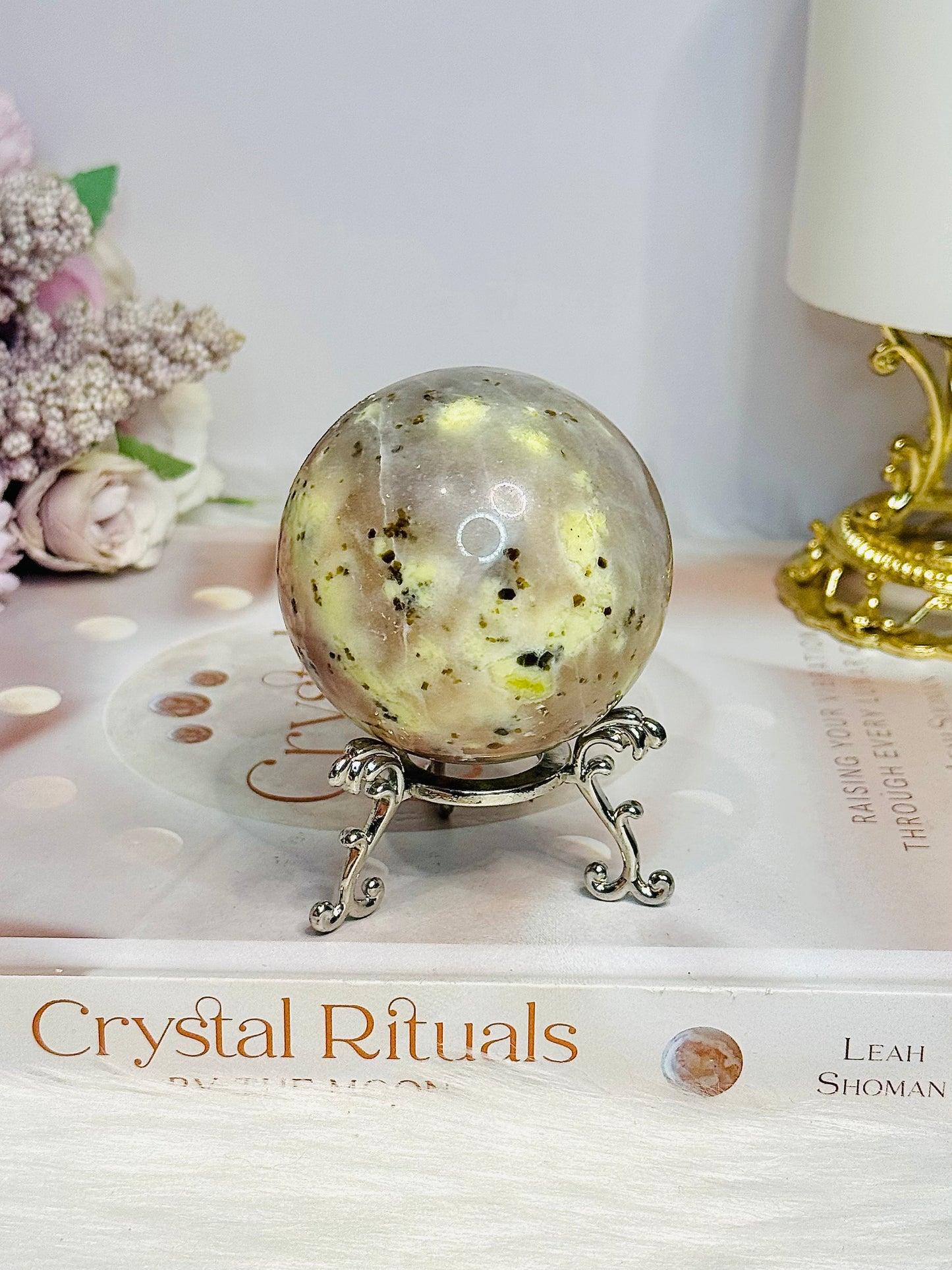 Plum Blossom Jasper Sphere on Stand 269g