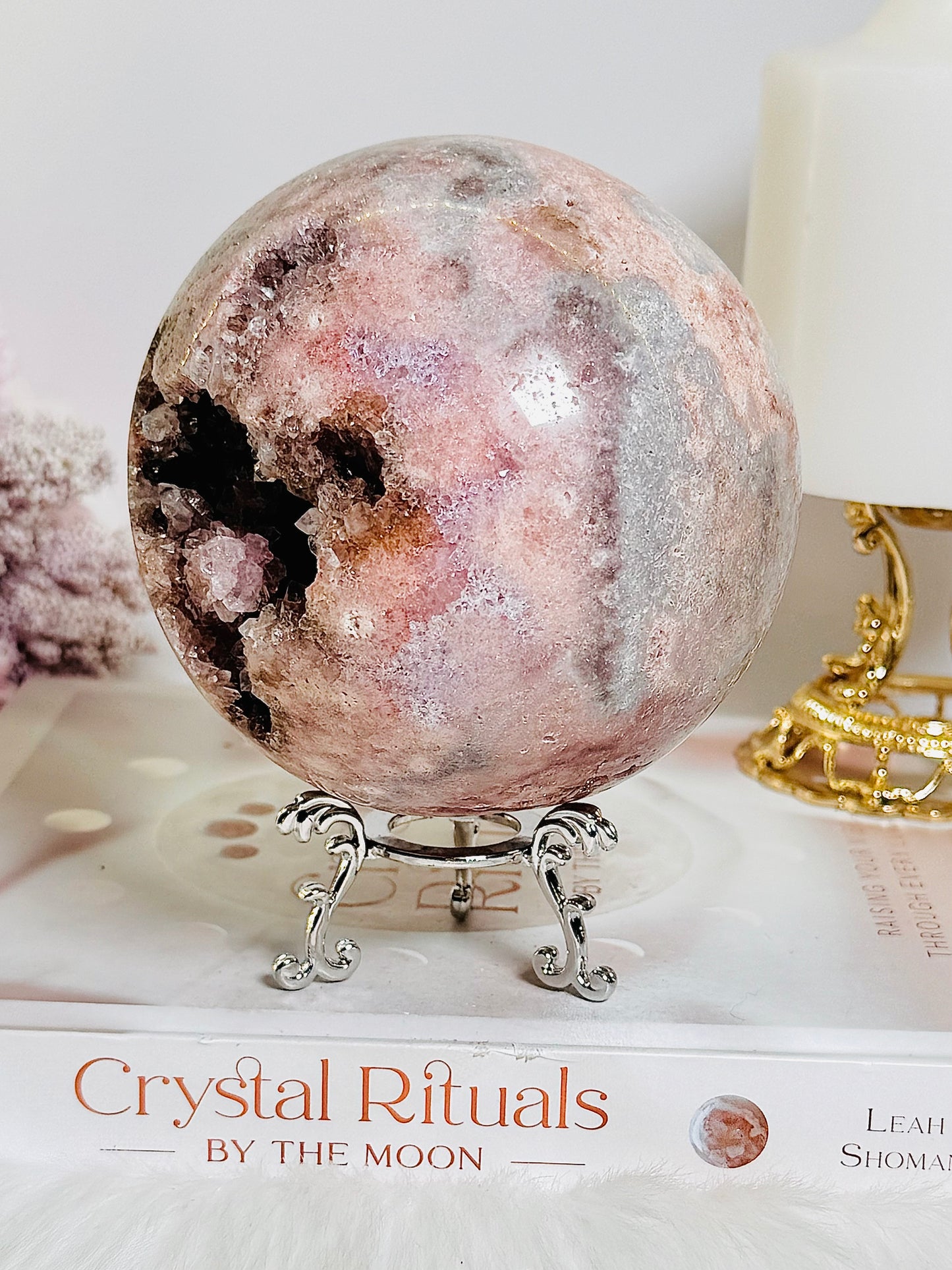 The Pink Amethyst QUEEN ~ Divine Large 10.5cm 1.2KG Druzy Pink Amethyst Sphere on Stand with Stunning Crystallisation