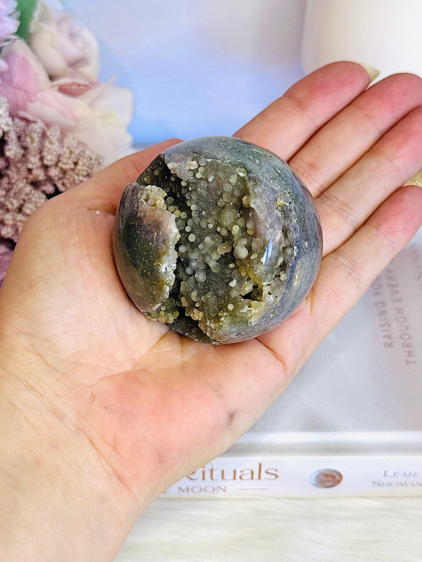 Gorgeous Natural Grape Agate Sphere 227gram On Stand