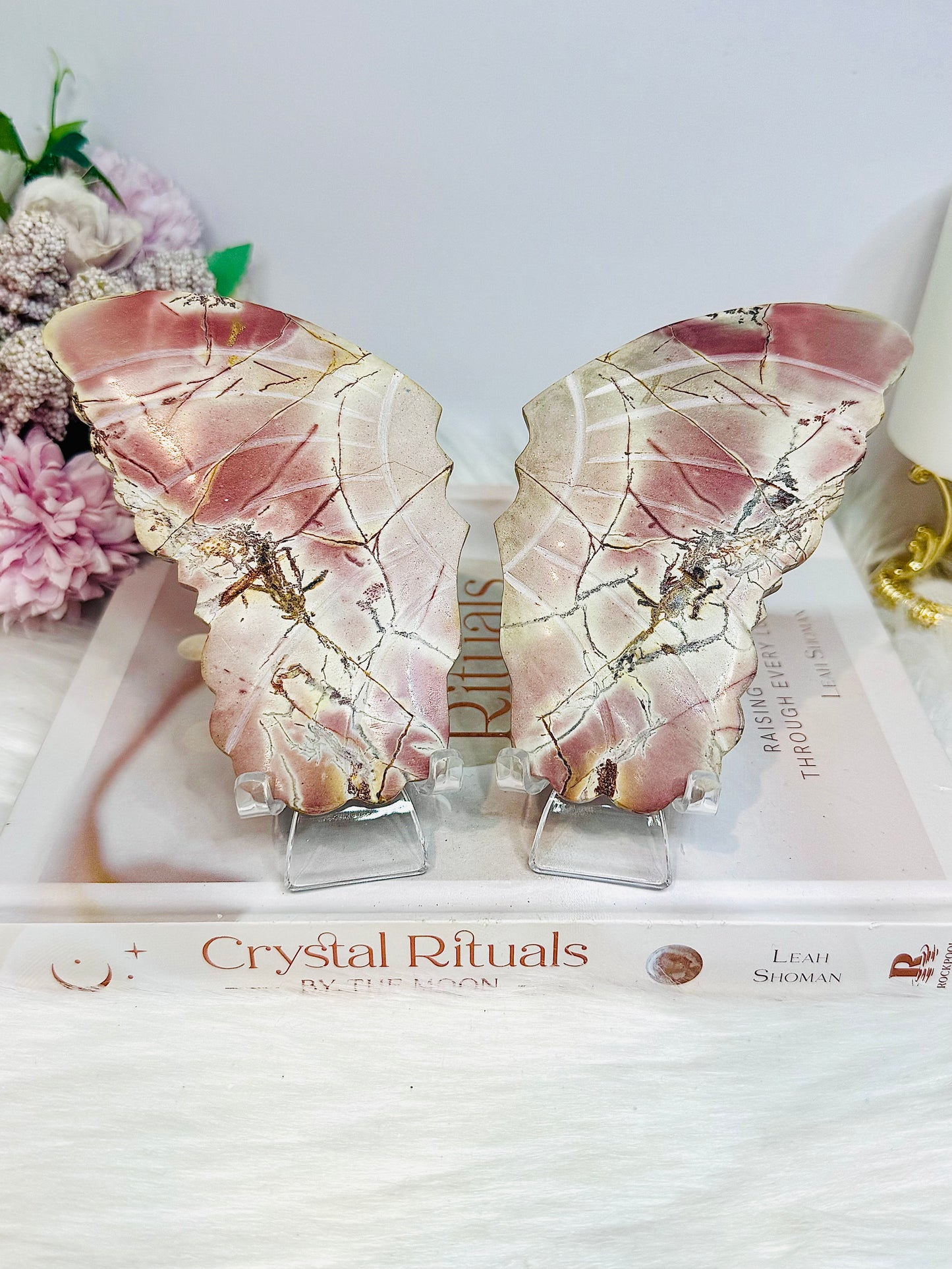Pink Agate Wings on Stands 12cm