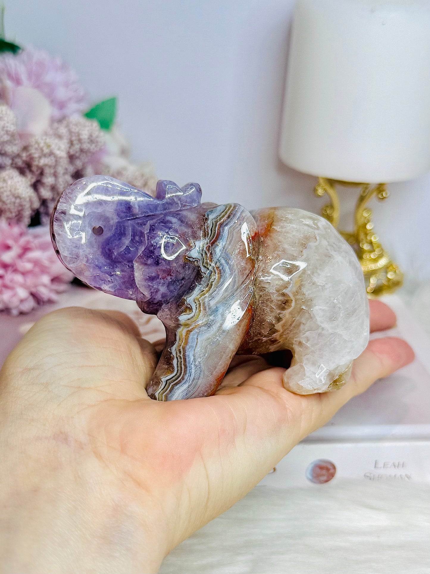 Amethyst X Mexican Lace Agate Elephant 10cm 351g