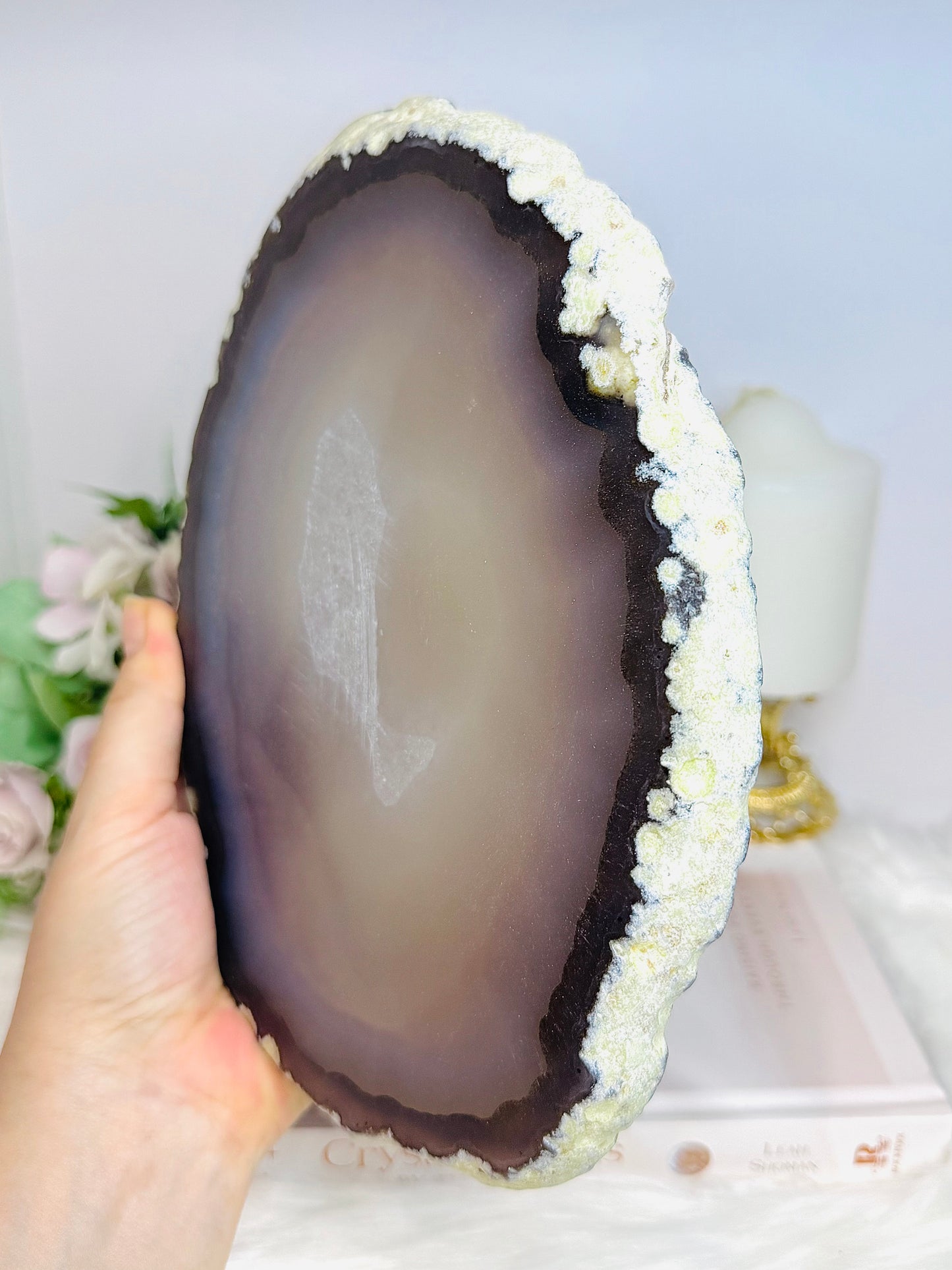 Large Druzy Agate Polished Slab on Stand 25cm 1.26KG
